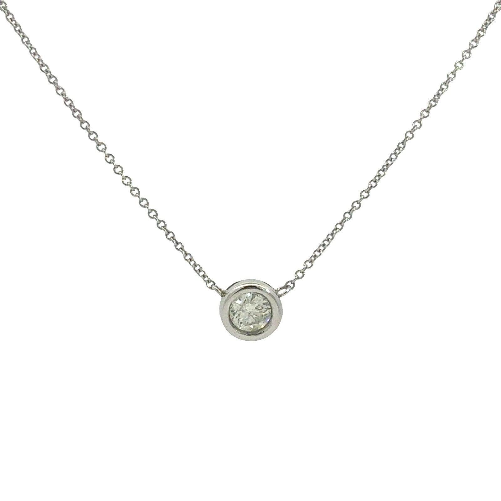 14k White Gold 0.52tcw Diamond Round Bezel-Set Solitaire Necklace1