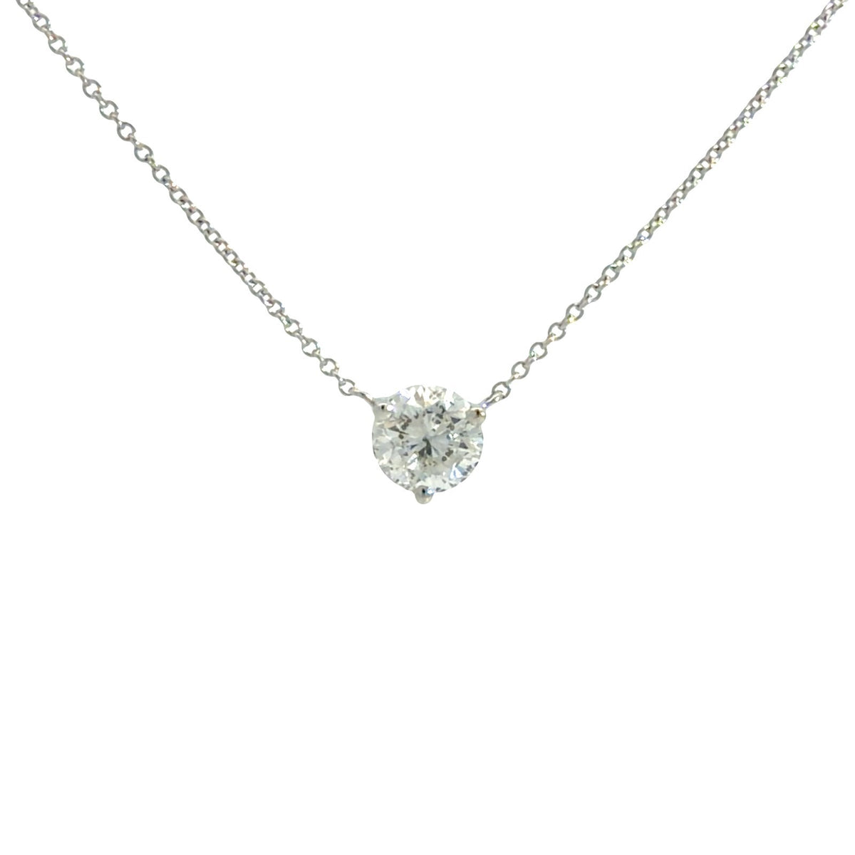 14k White Gold 0.80tcw Diamond Solitaire Pendant Necklace0