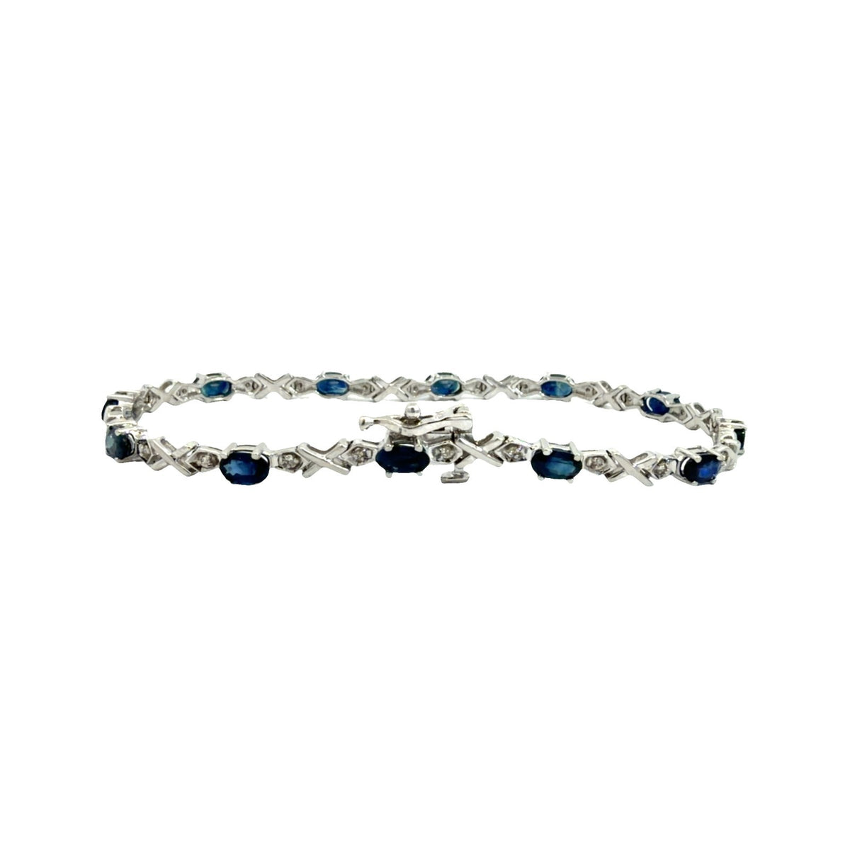 14k White Gold 2.76ctw Sapphire & 0.18ctw Diamond Tennis Bracelet 7"3