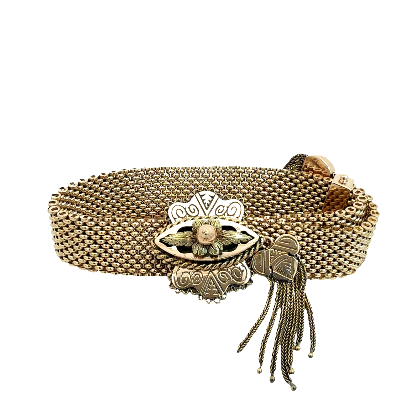 Antique Victorian 14k Yellow Gold Mesh Slide Bracelet1