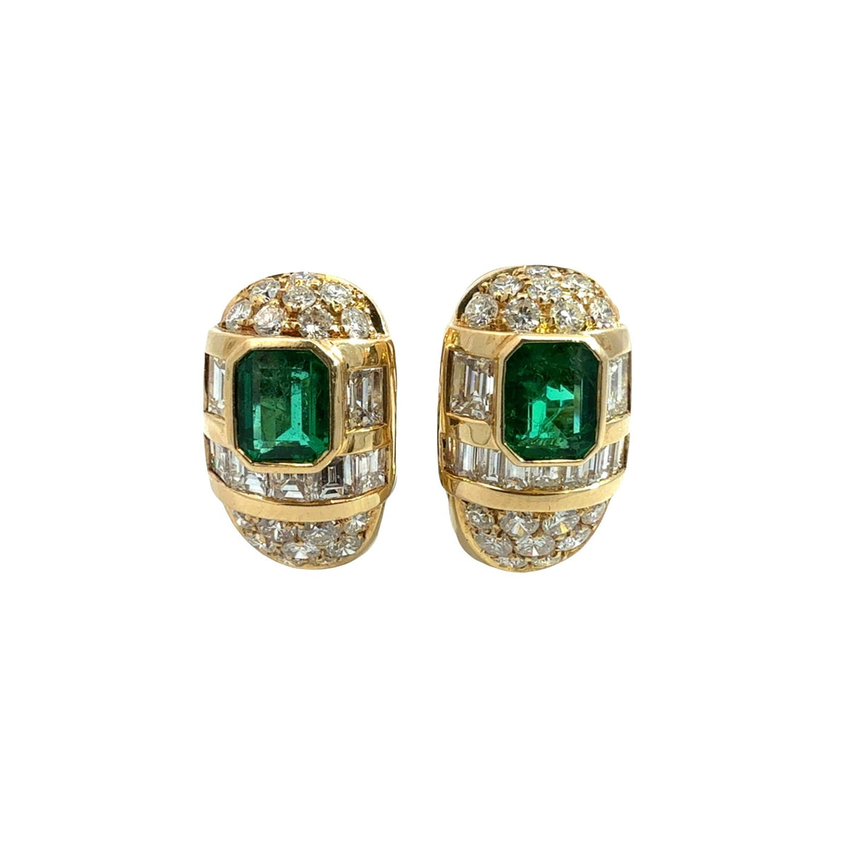 18k Yellow Gold 1.58cttw Emerald and 2.75cttw Diamond Domed Earrings0