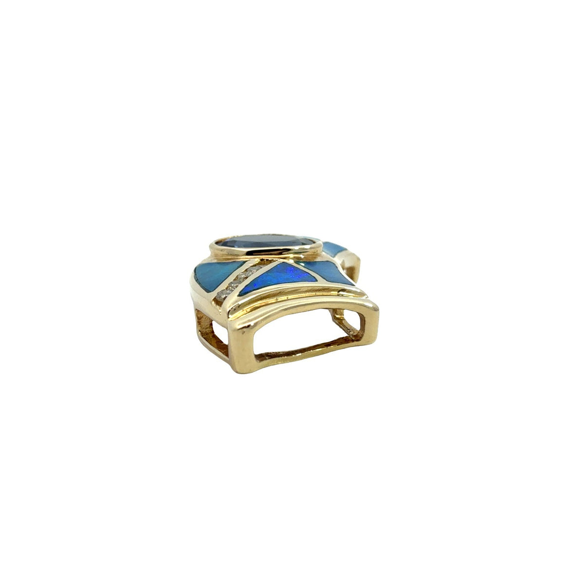 14k Yellow Gold 1.22tcw Tanzanite 0.13cttw Diamond & Opal Inlay Slider Pendant2