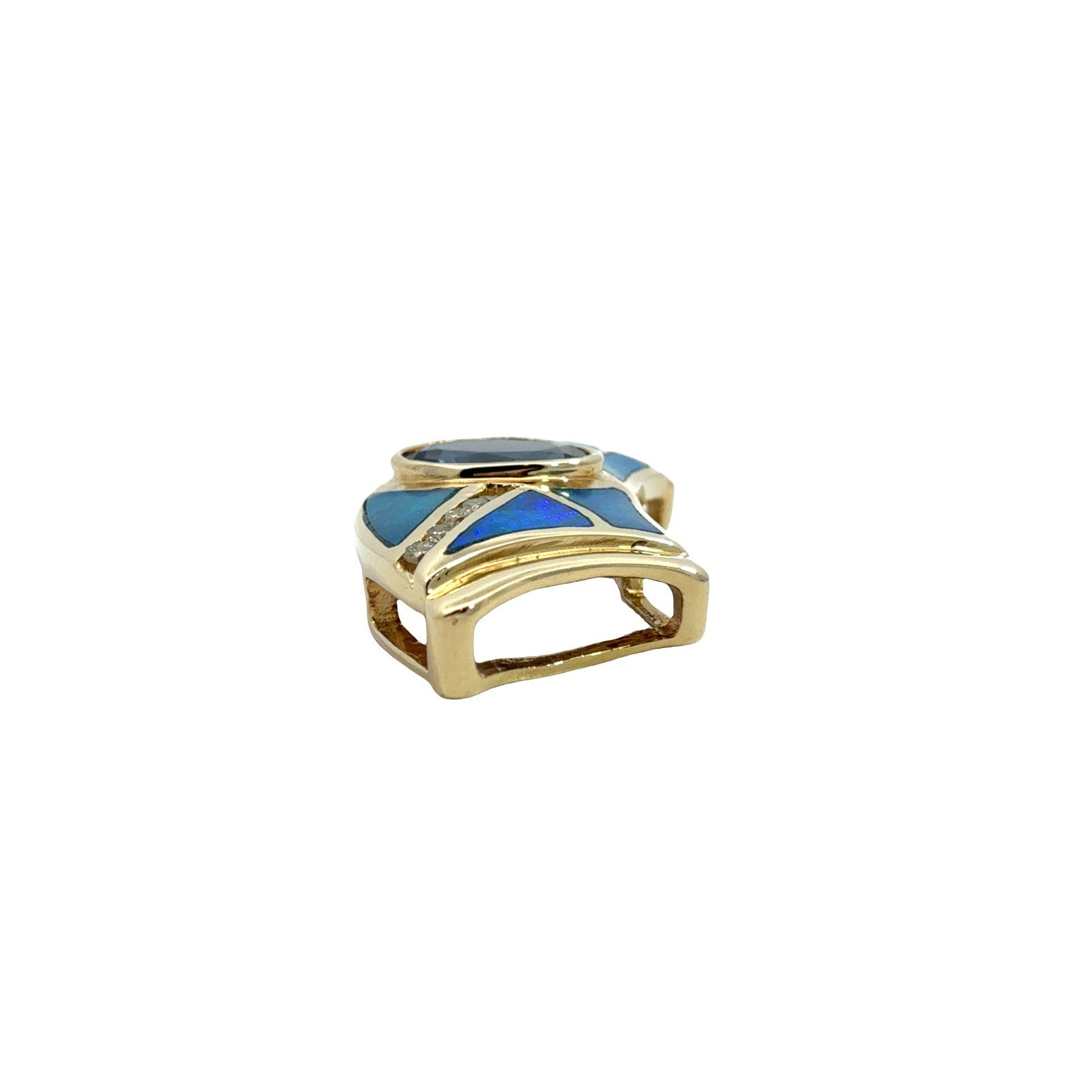 14k Yellow Gold 1.22tcw Tanzanite 0.13cttw Diamond & Opal Inlay Slider Pendant2