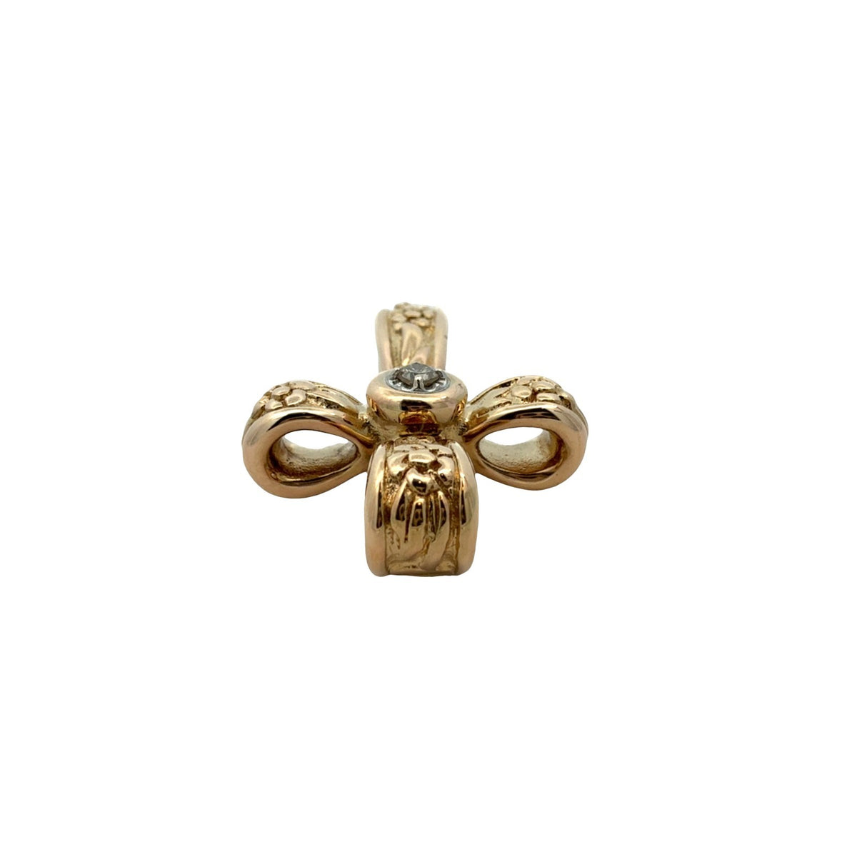 Vintage 14k Yellow Gold 0.06cttw Diamond Floral Design Cross Pendant3