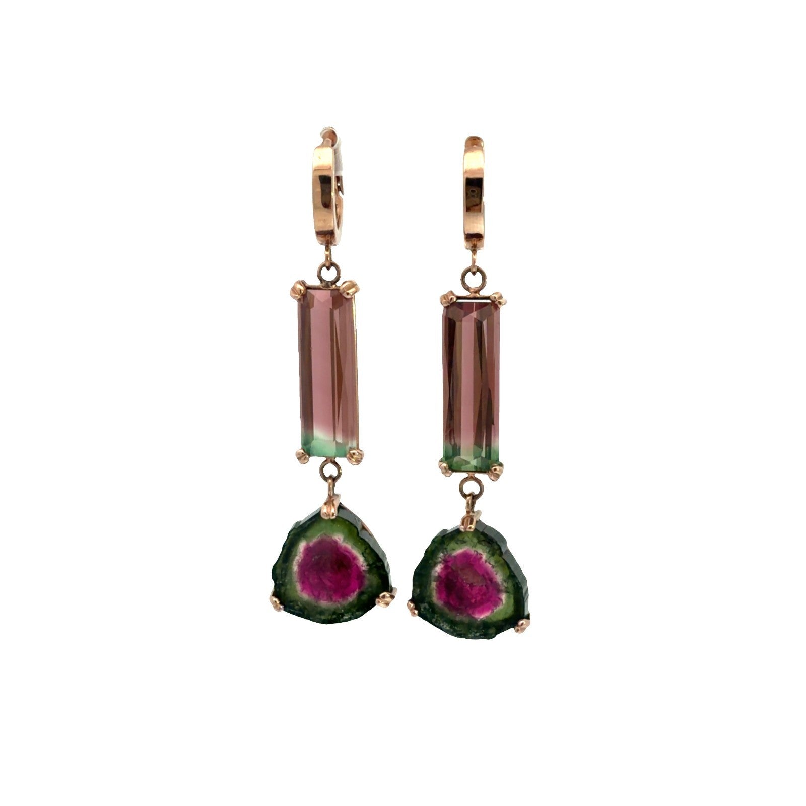 14k Rose Gold and 9.95ctw Watermelon Tourmaline Dangle Earrings0