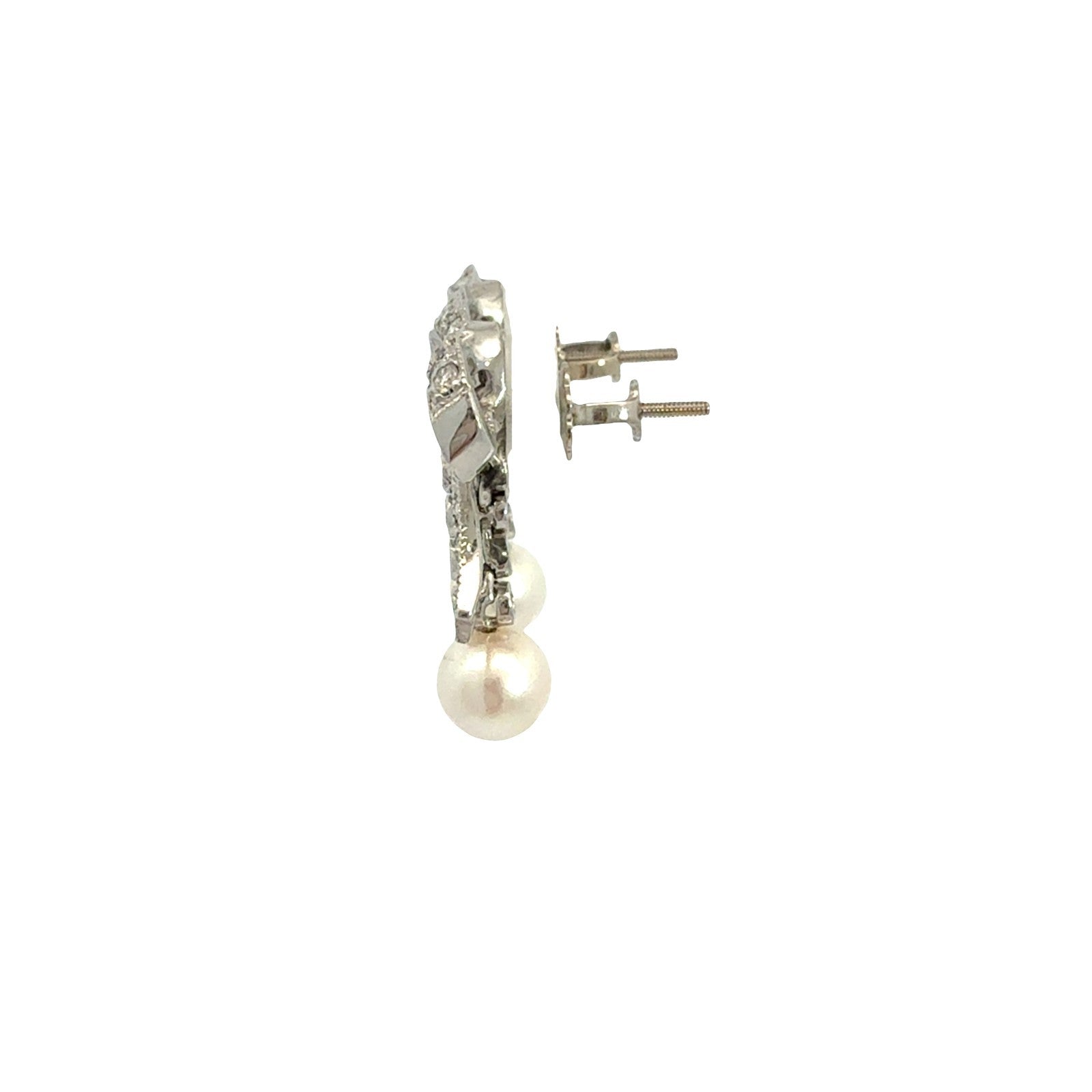 14k White Gold 0.60cttw Diamond Bow and Pearl Drop Earrings2