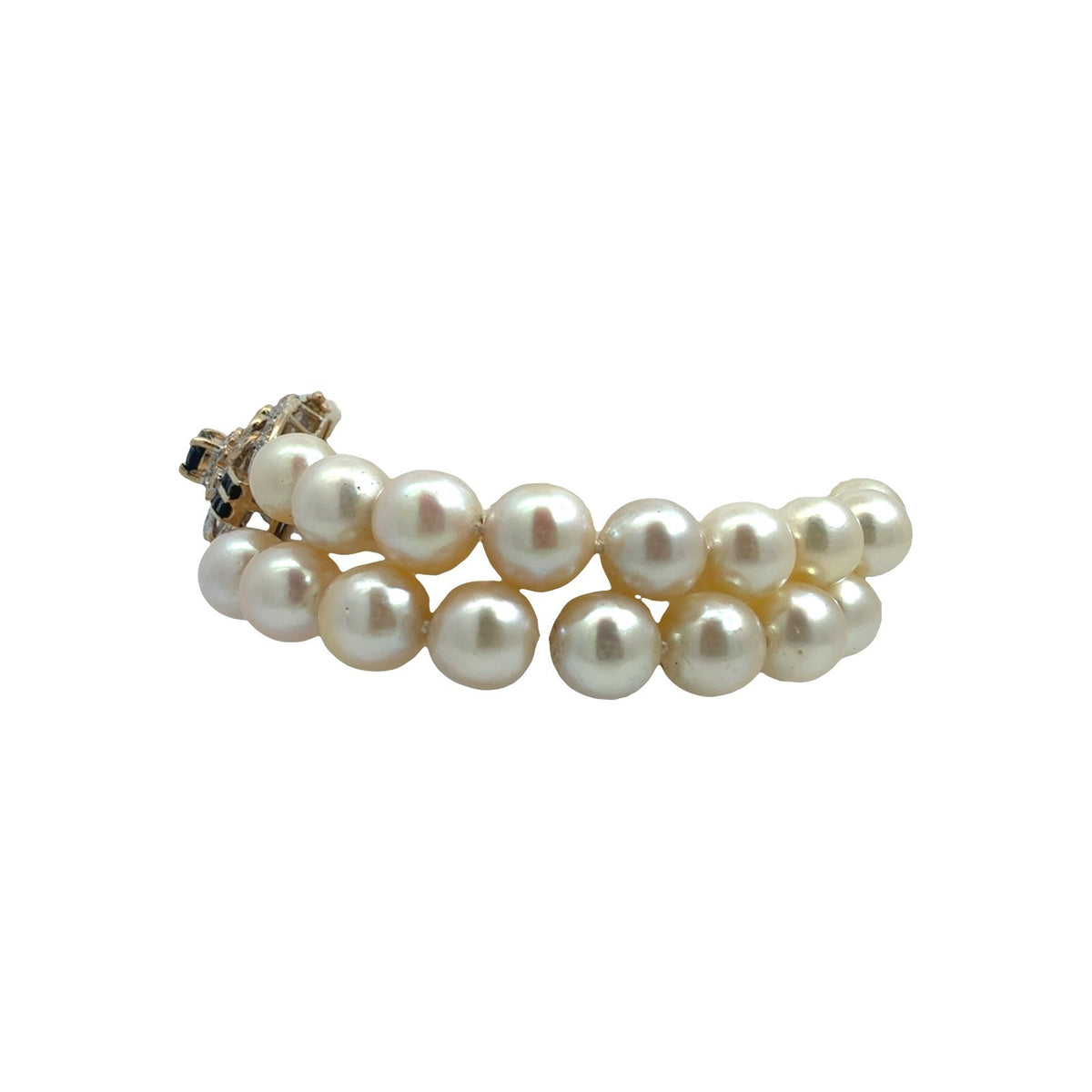 Vintage 14k Yellow Gold Strand Pearl 0.74cttw Sapphire 0.34cttw Diamond Bracelet4
