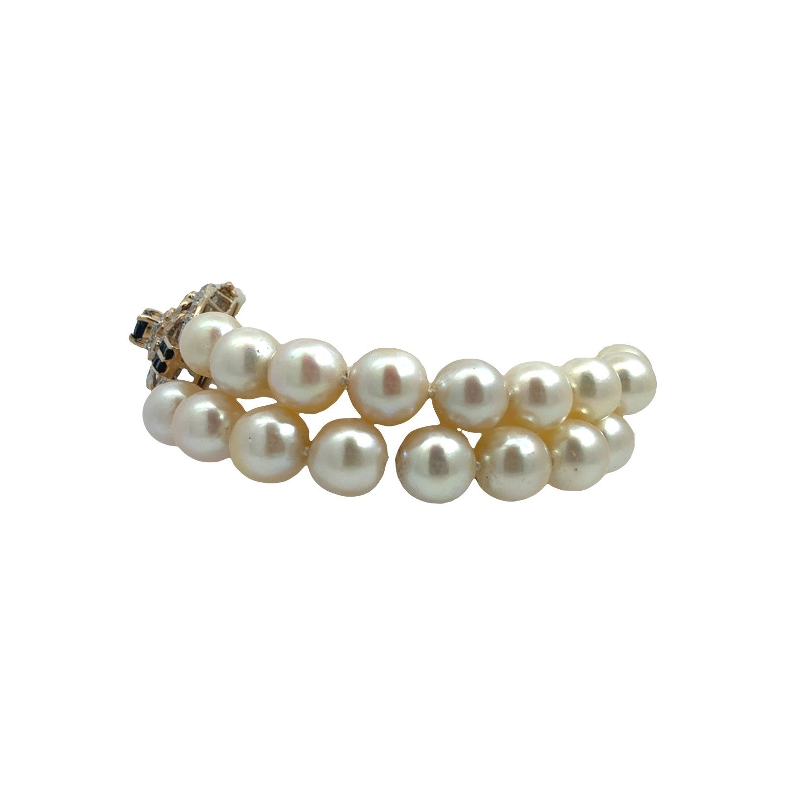 Vintage 14k Yellow Gold Strand Pearl 0.74cttw Sapphire 0.34cttw Diamond Bracelet4