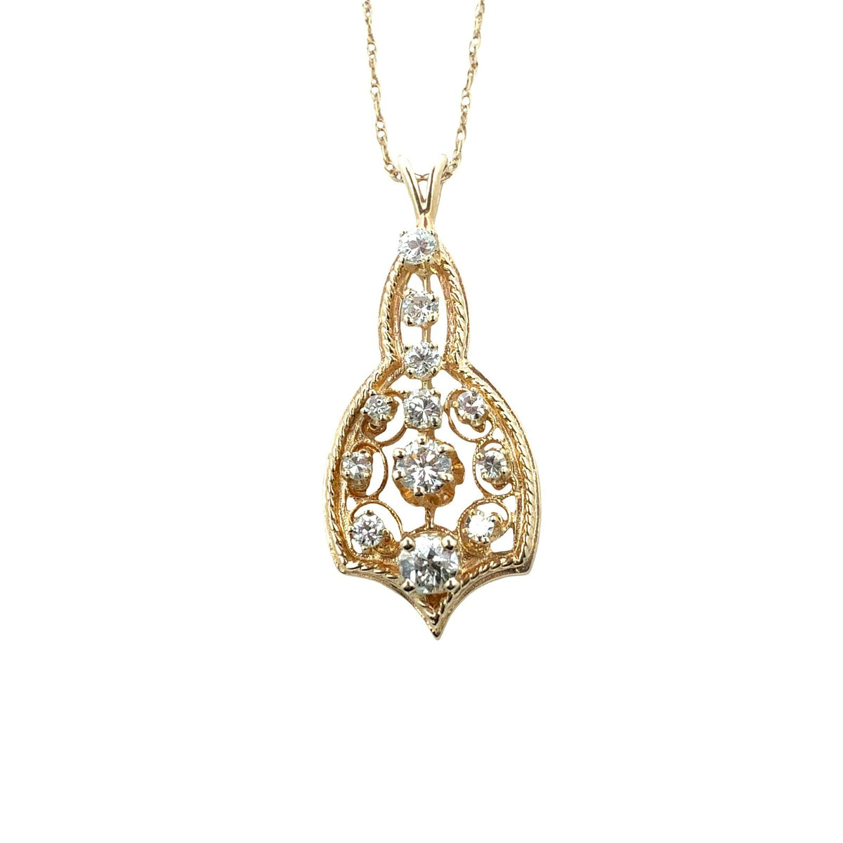 Paul Finelt 14k Yellow Gold Filigree and 0.57ctw Diamond Teardrop Necklace 18"4