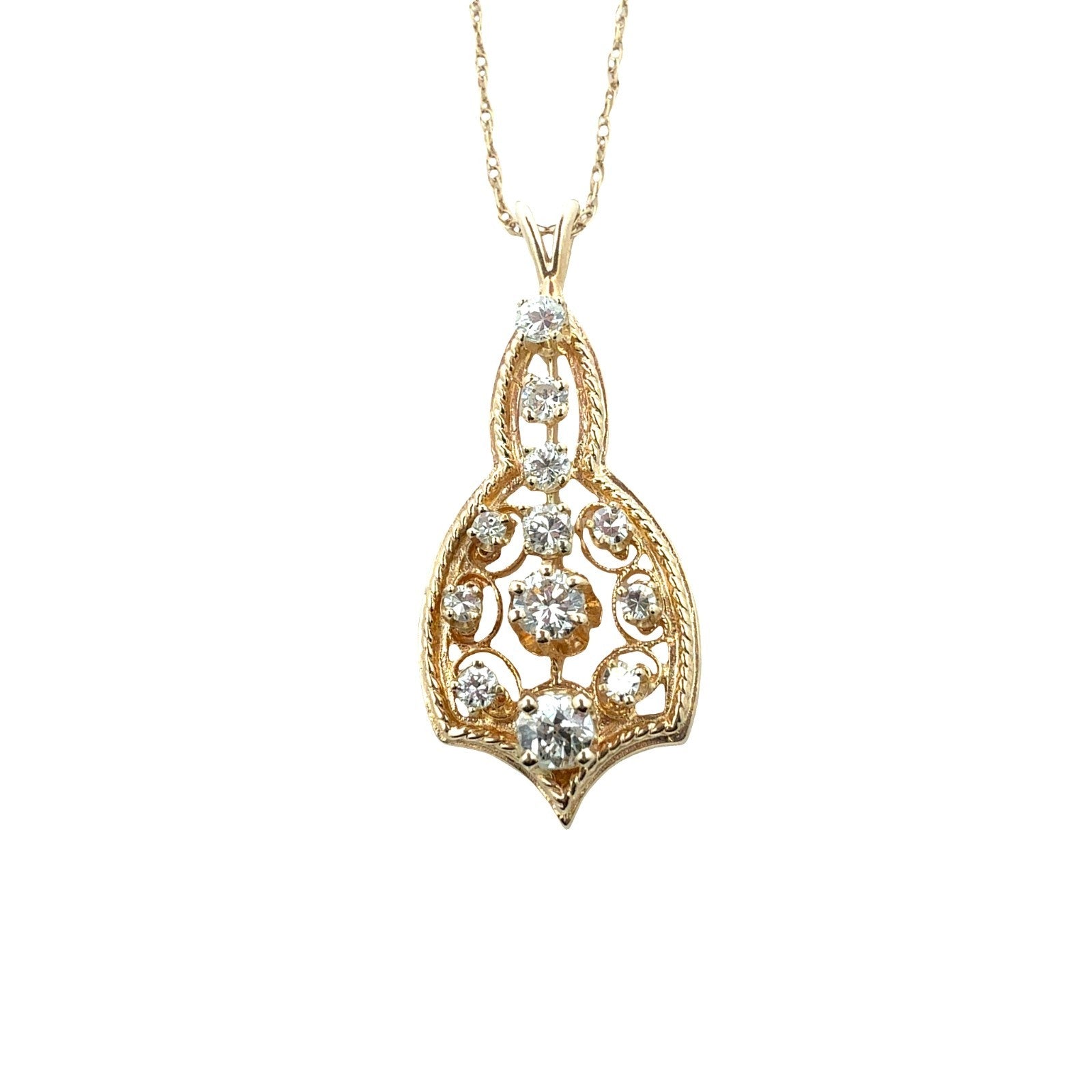 Paul Finelt 14k Yellow Gold Filigree and 0.57ctw Diamond Teardrop Necklace 18"4