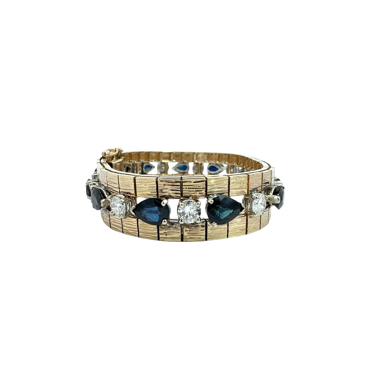 Vintage 13k Yellow Gold 14.36cttw Sapphire 4.77cttw Diamond Textured Bracelet1