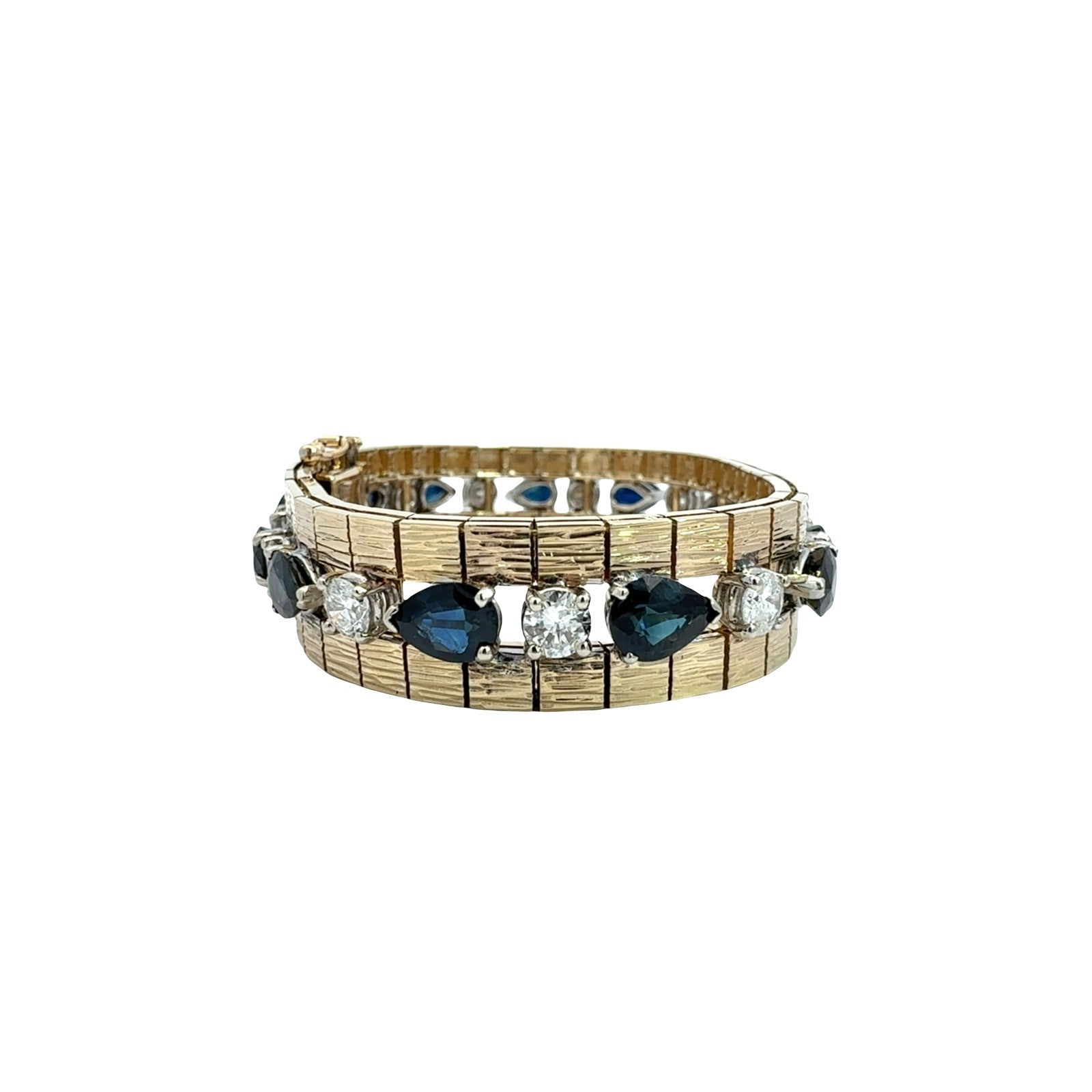 Vintage 13k Yellow Gold 14.36cttw Sapphire 4.77cttw Diamond Textured Bracelet0