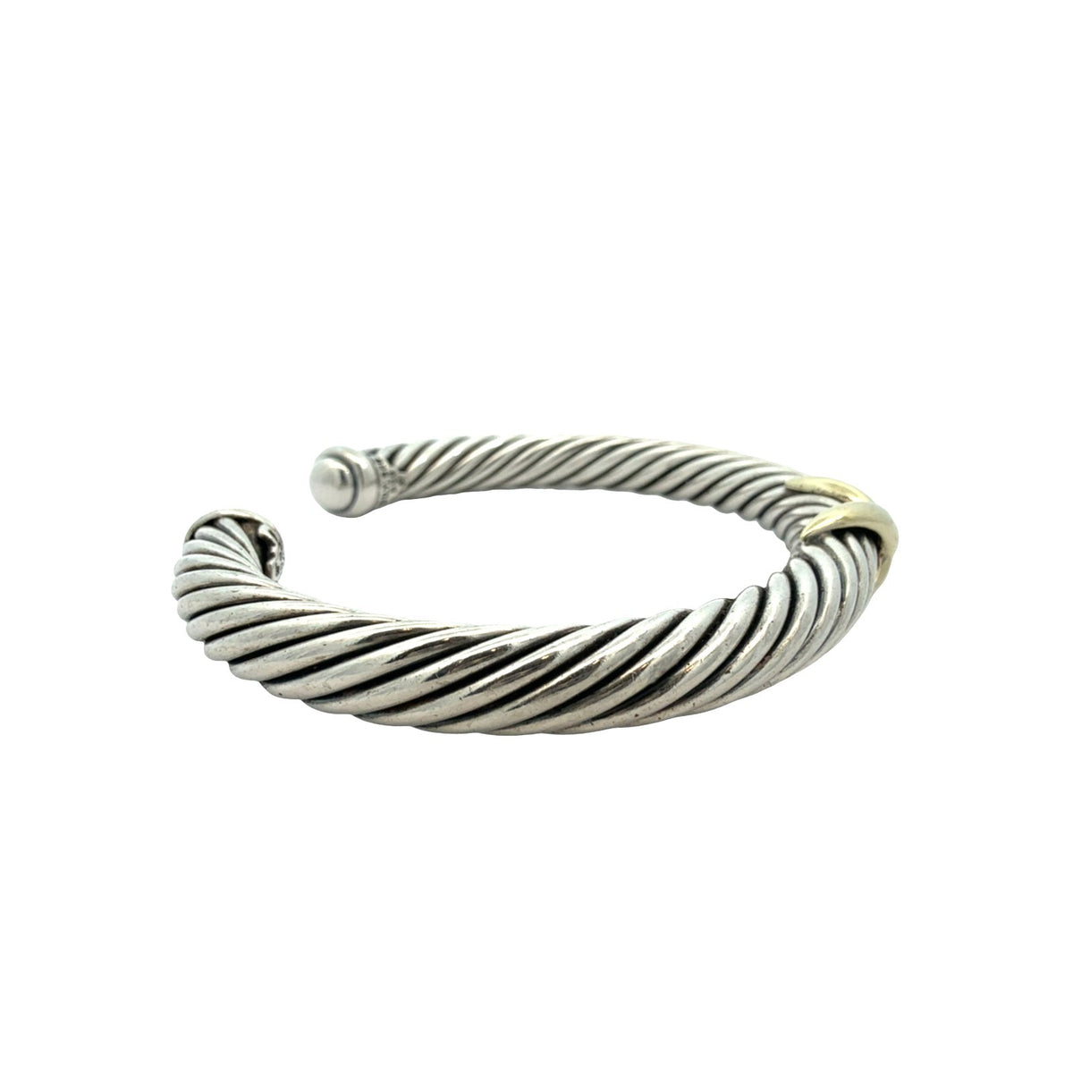 David Yurman Sterling Silver & 14k Yellow Gold Twisted Cable X Cuff Bracelet M2
