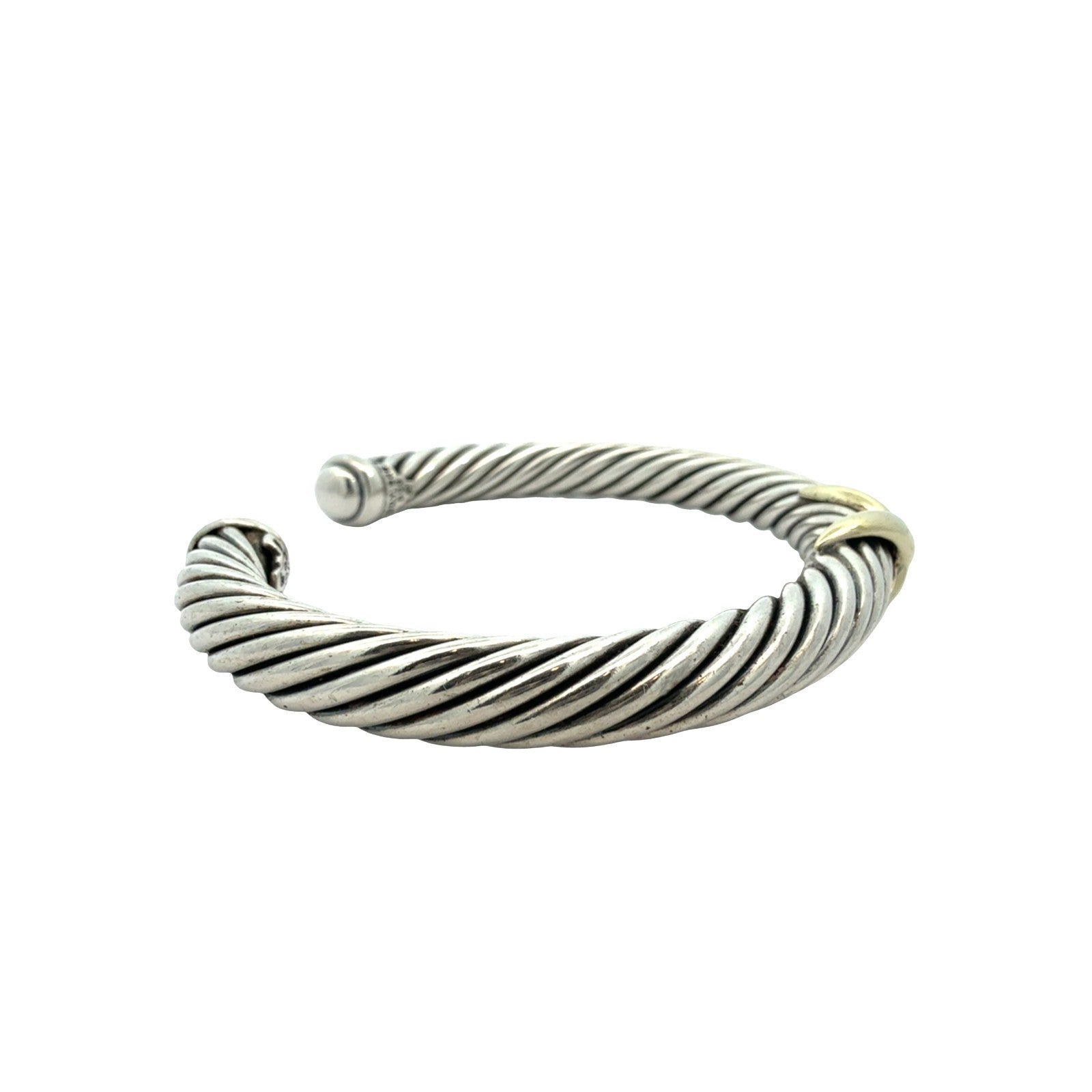 David Yurman Sterling Silver & 14k Yellow Gold Twisted Cable X Cuff Bracelet M2