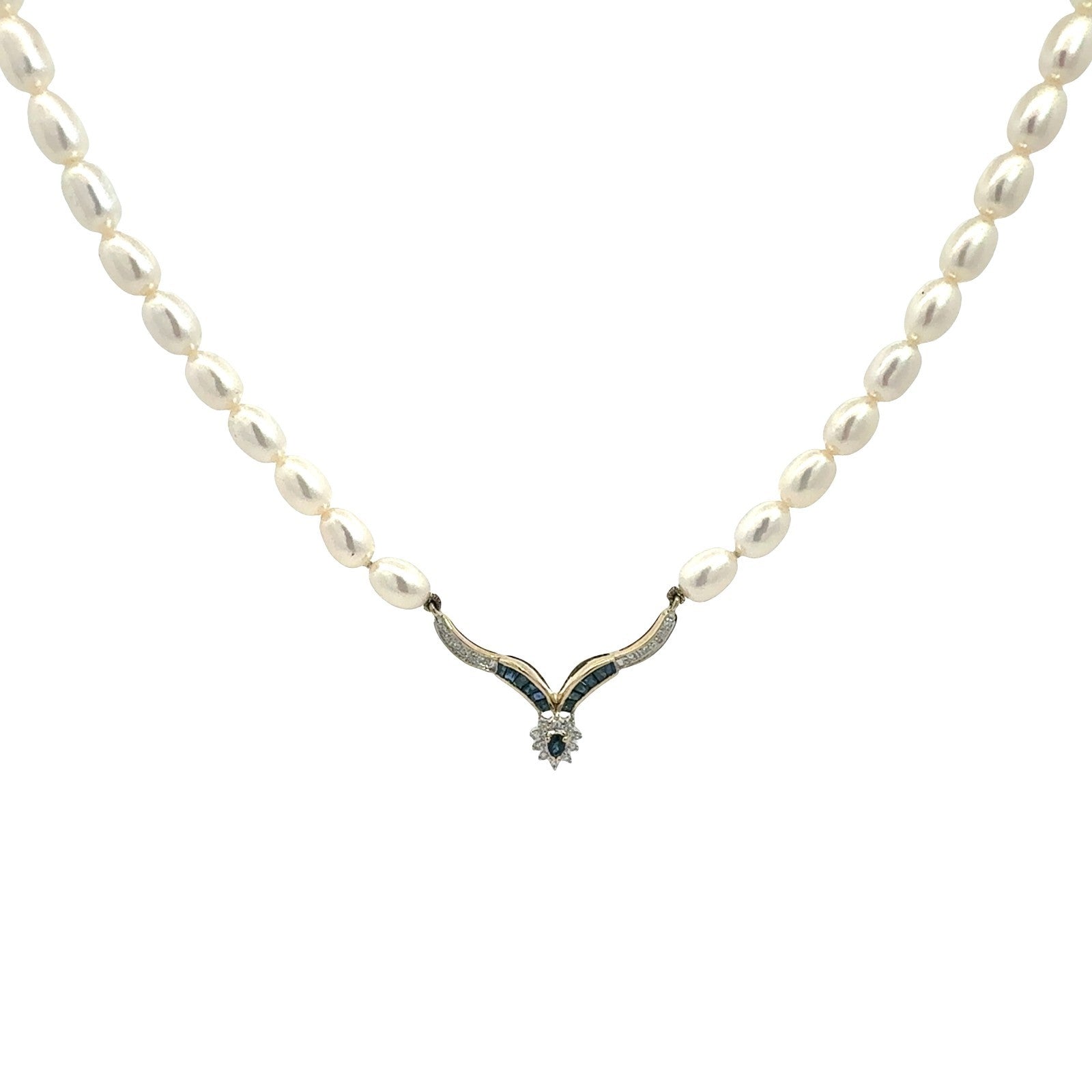 14k Yellow Gold 0.33cttw Sapphire and 0.11cttw Diamond Pearl Necklace1