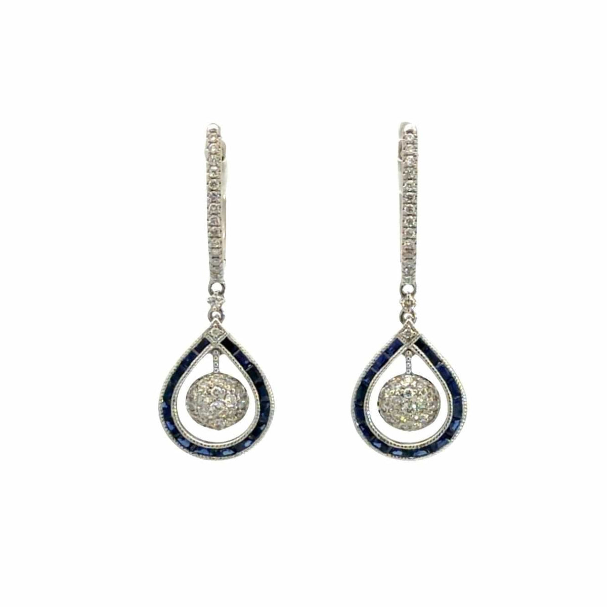 14k White Gold Dangle Earrings with (0.22ctw) Diamond and (0.12ctw) Sapphire0