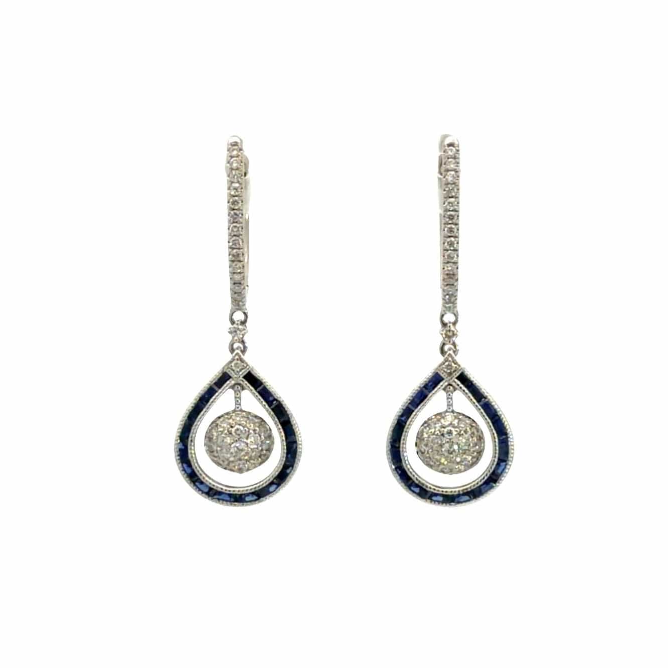 14k White Gold Dangle Earrings with (0.22ctw) Diamond and (0.12ctw) Sapphire0