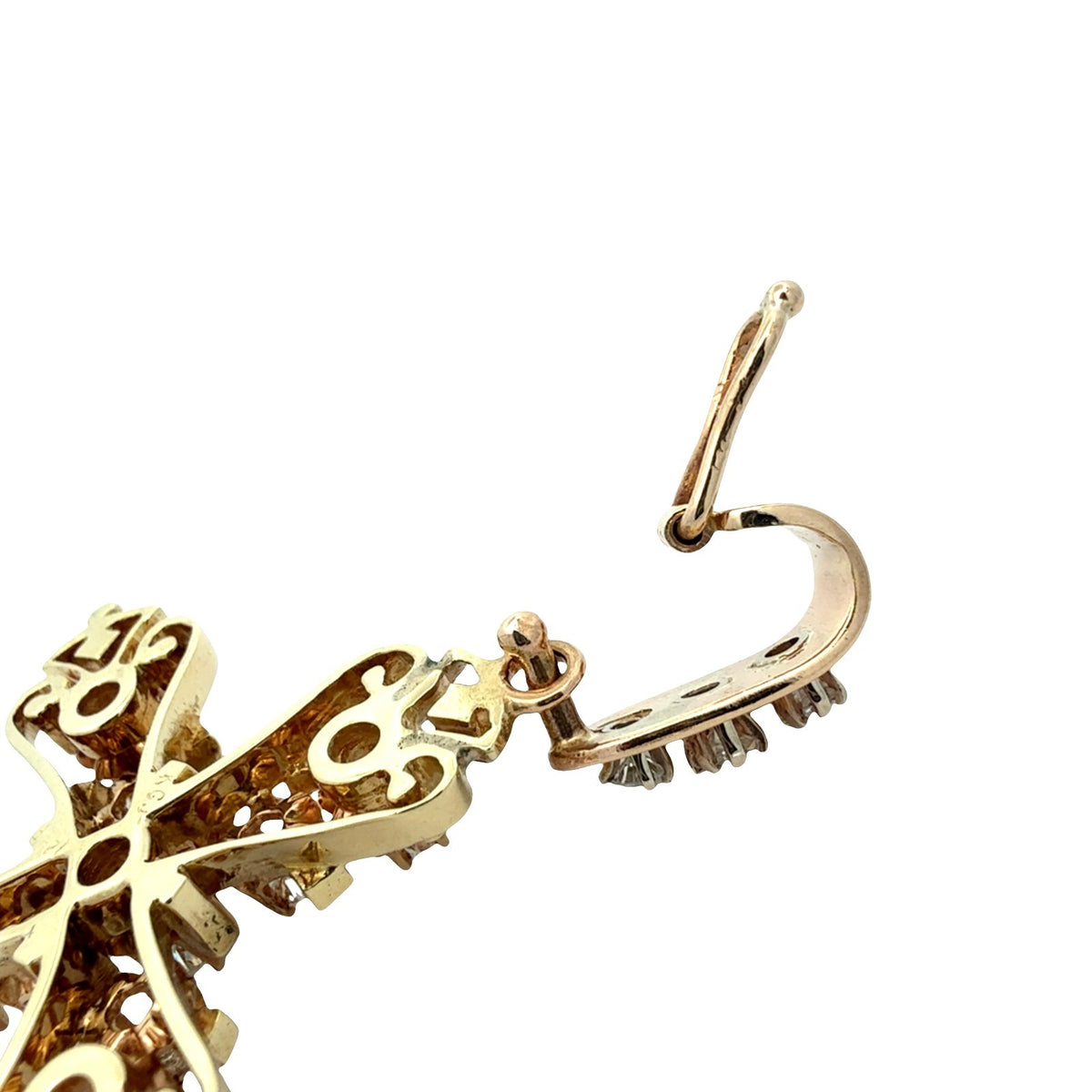 Vintage 14k Yellow Gold Enamel and 2.18cttw Diamond Filigree Cross Pendant6
