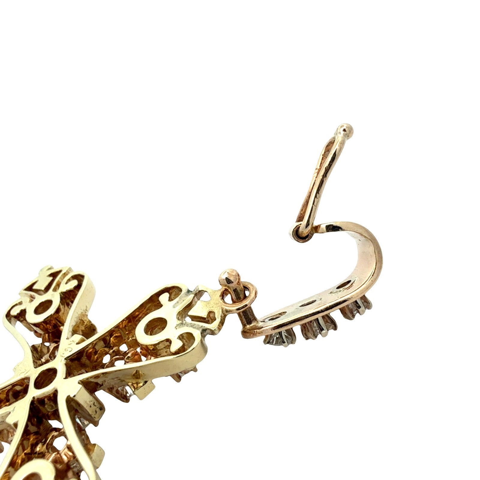 Vintage 14k Yellow Gold Enamel and 2.18cttw Diamond Filigree Cross Pendant6