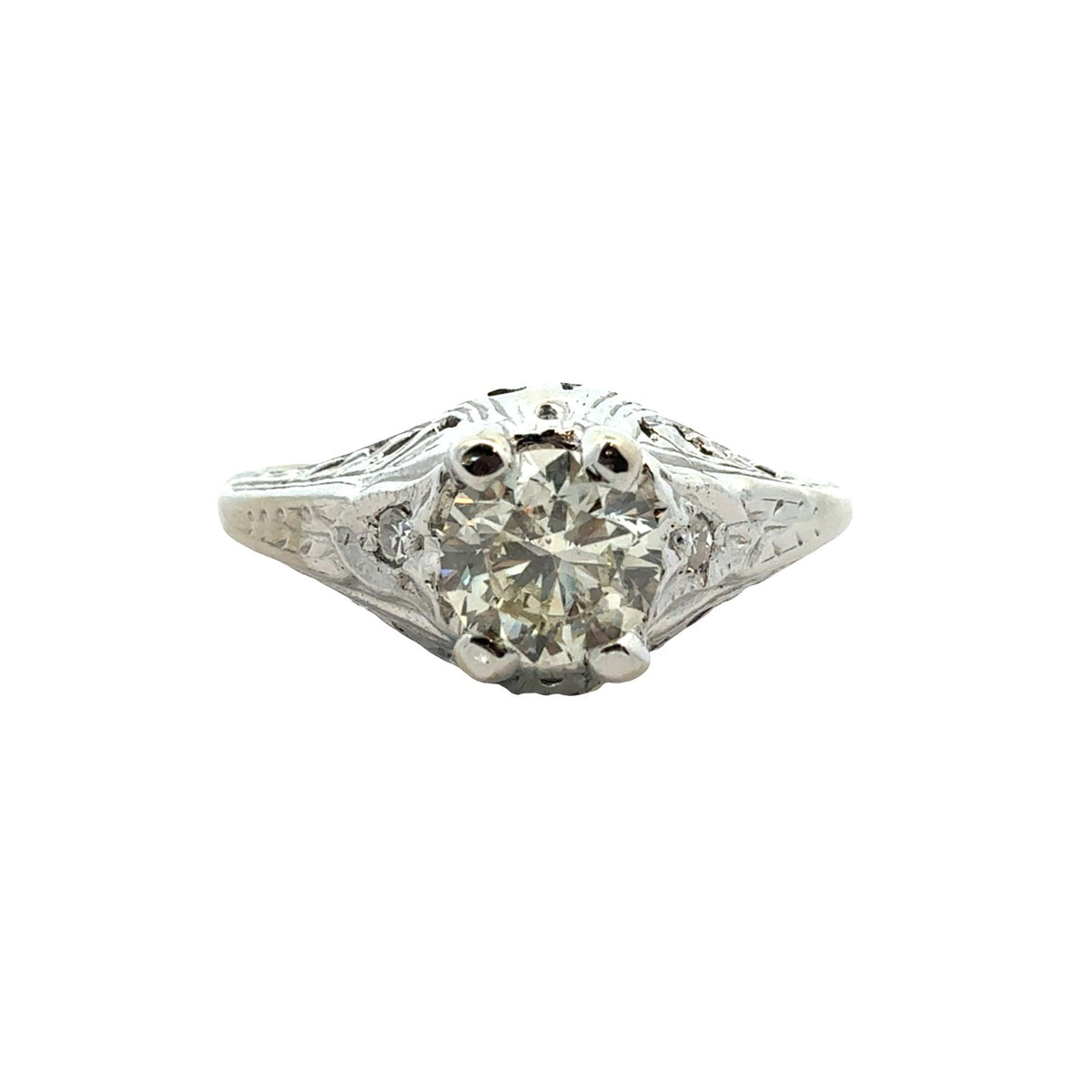 Vintage 14k White Gold Euro Cut 0.48ctw Diamond Engagement RIng Size 5.50