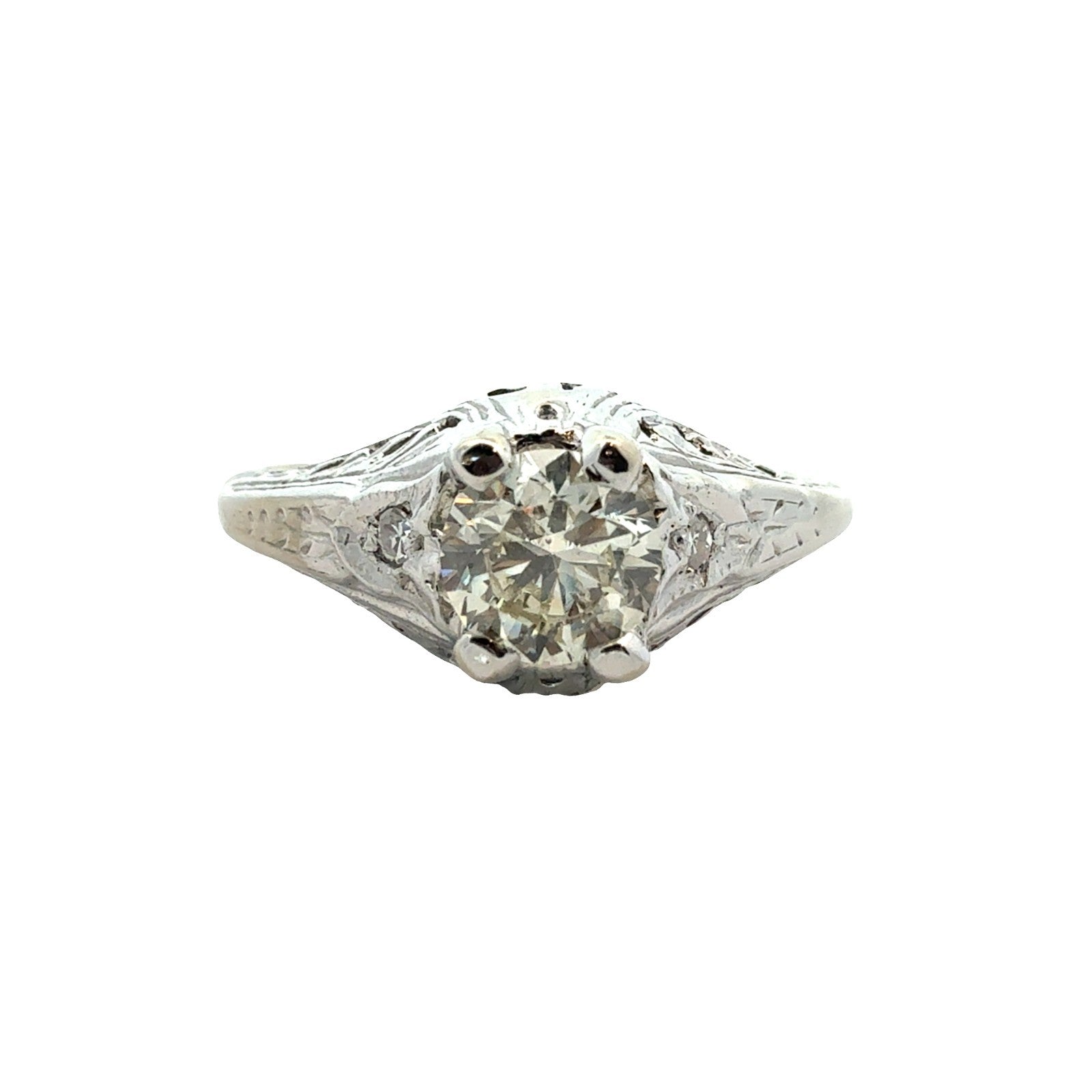 Vintage 14k White Gold Euro Cut 0.48ctw Diamond Engagement RIng Size 5.50