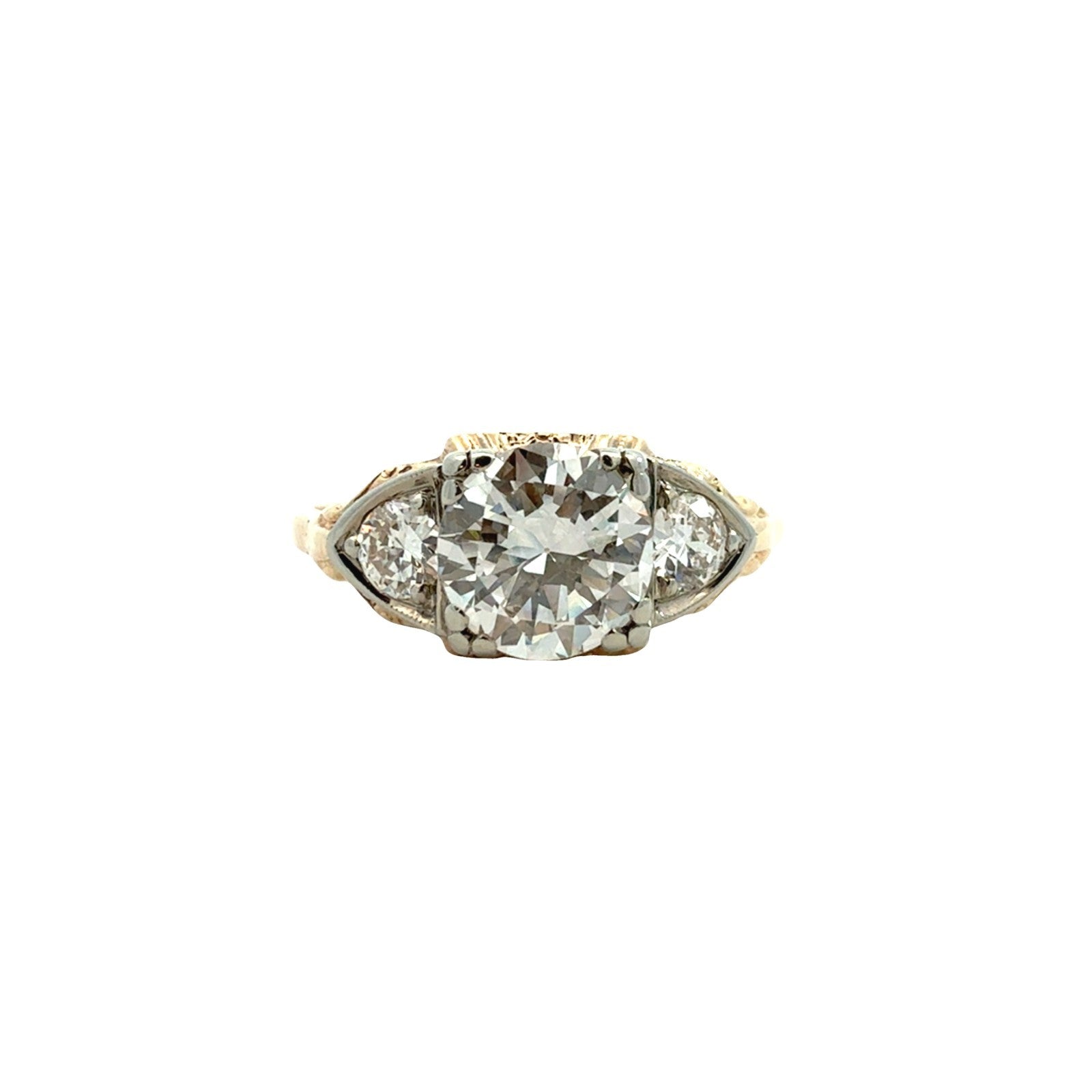 Vintage 14k Two-Tone Gold 1.32cttw Euro-Cut Diamond Three Stone Engagement Ring1