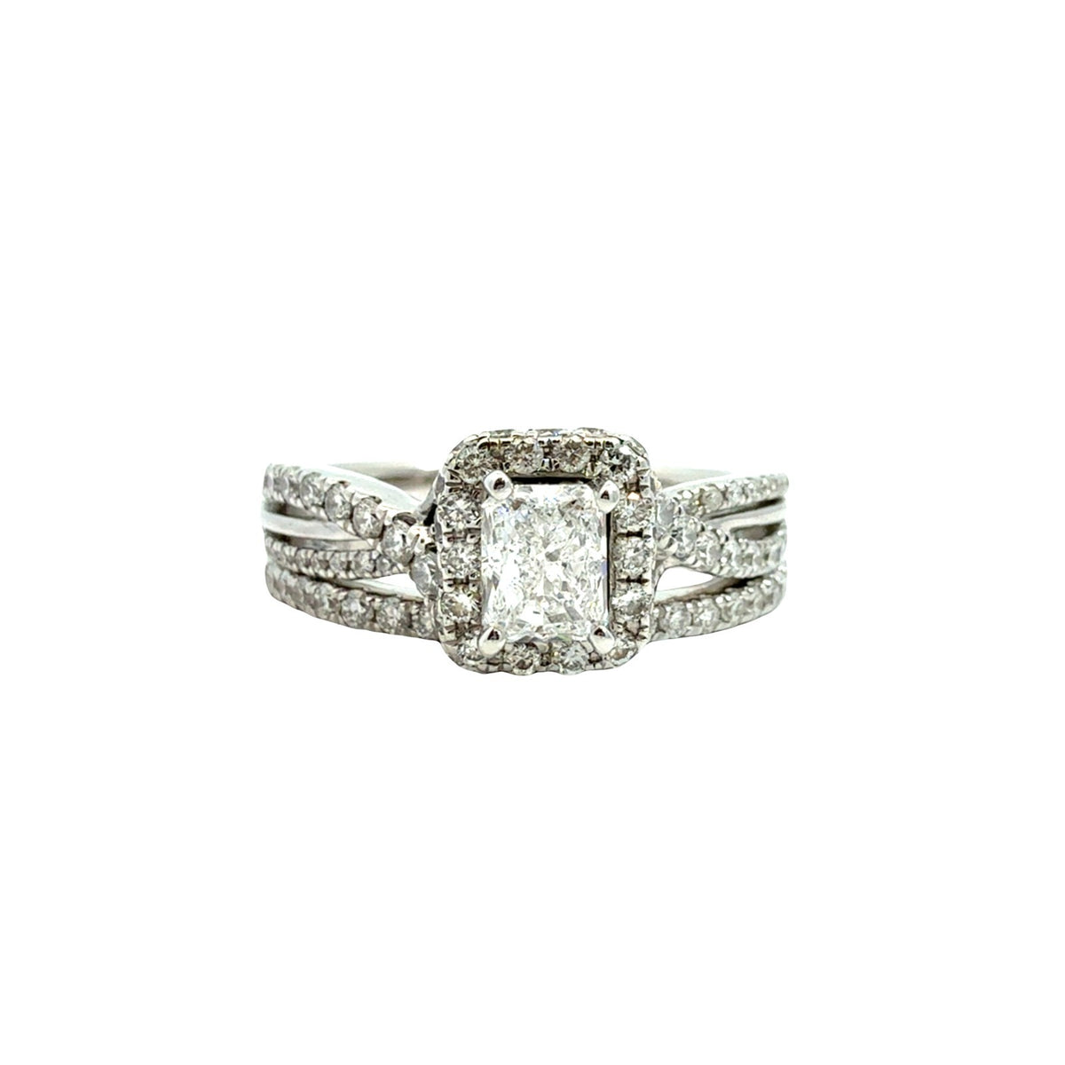 Neil Lane 14k White Gold 1.37cttw Radiant Diamond Halo Engagement Ring &amp; AM Band0