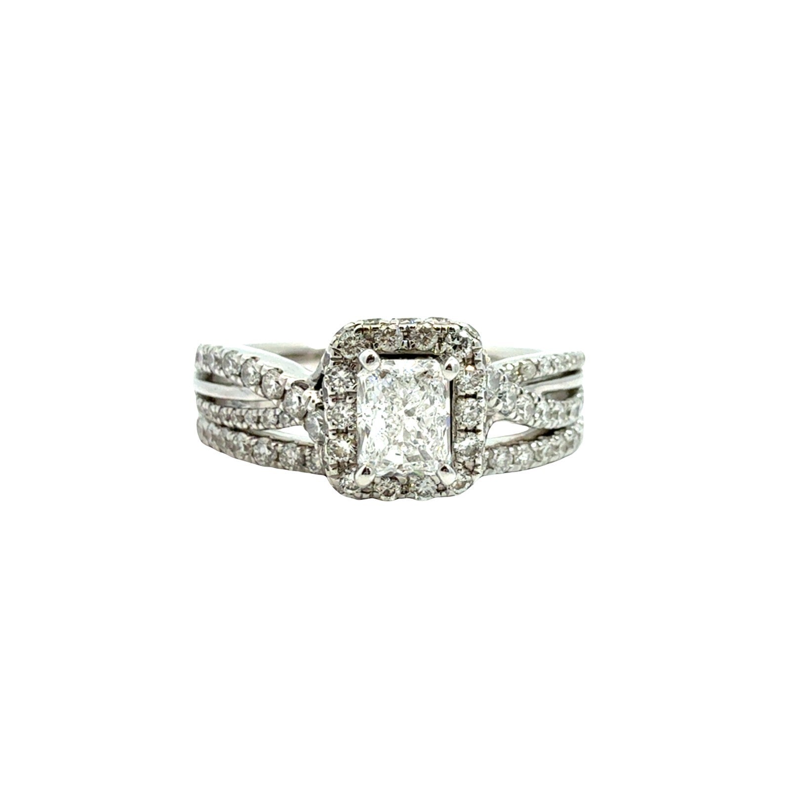 Neil Lane 14k White Gold 1.37cttw Radiant Diamond Halo Engagement Ring & AM Band0