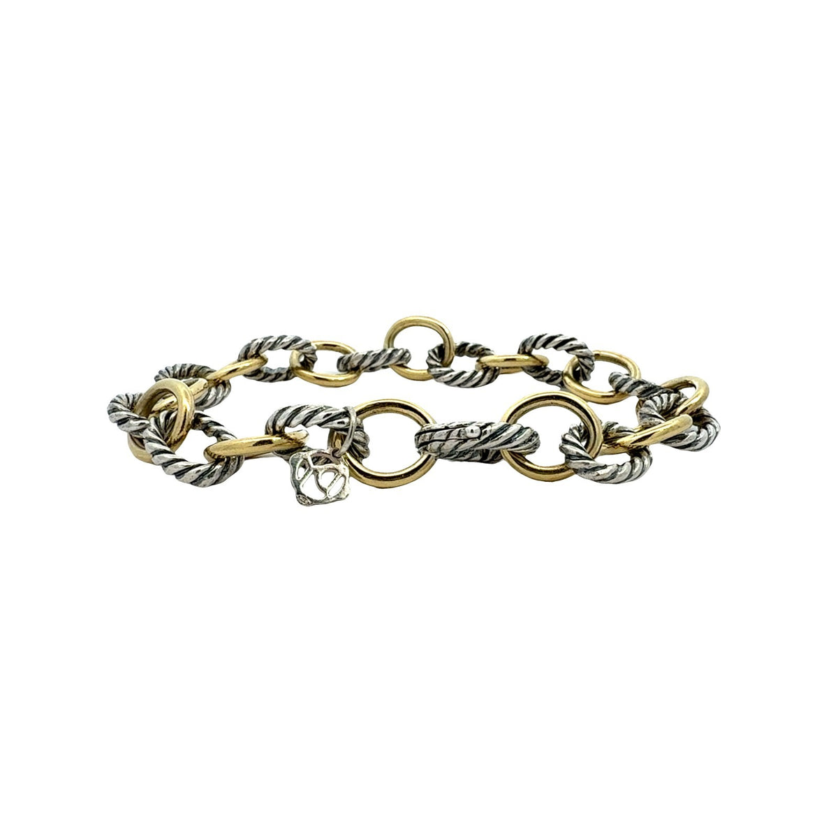 David Yurman Sterling Silver and 18k Yellow Gold Alternating Link Chain Bracelet3