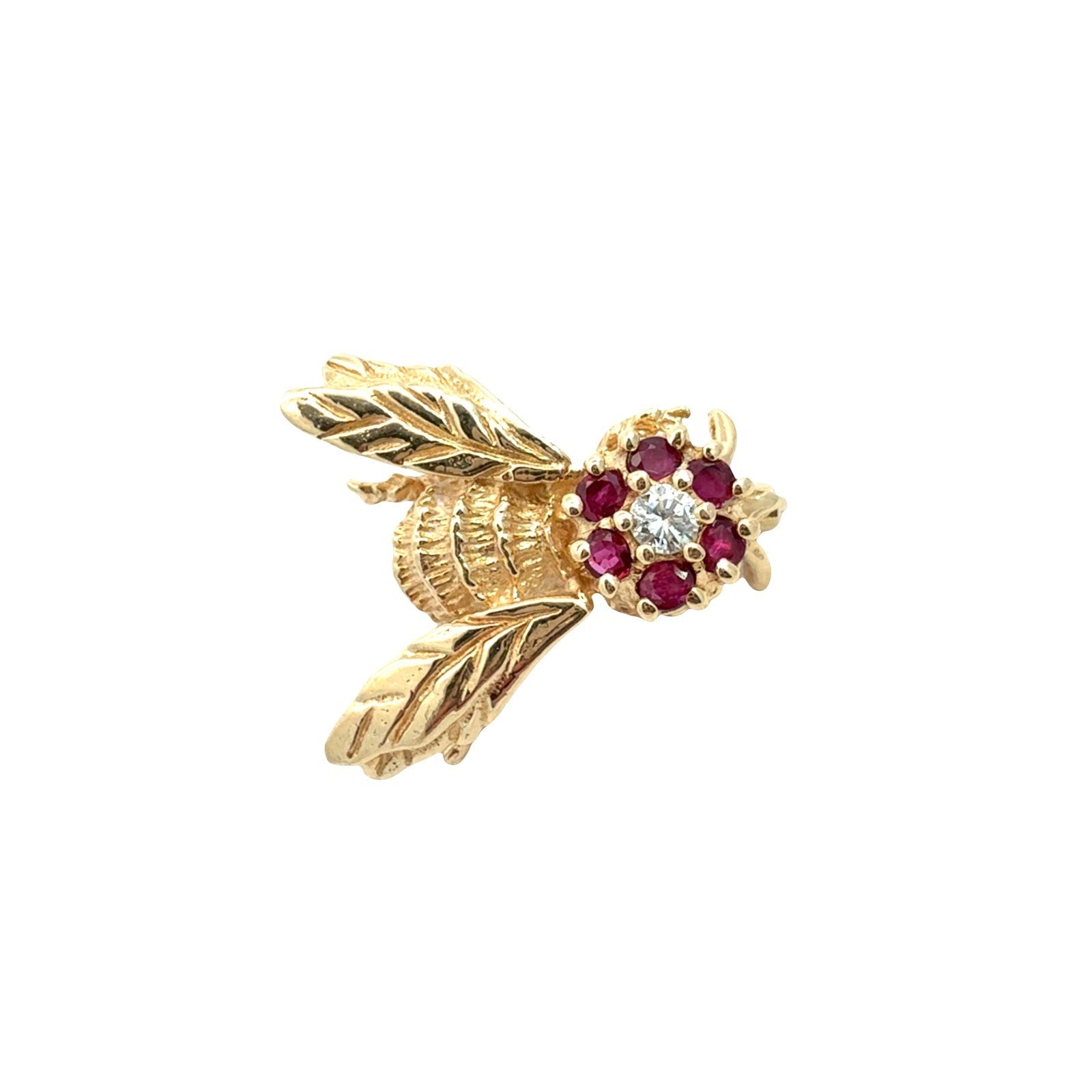 Vintage 14k Yellow Gold 0.10cttw Diamond and 0.36cttw Ruby Bee Pin0