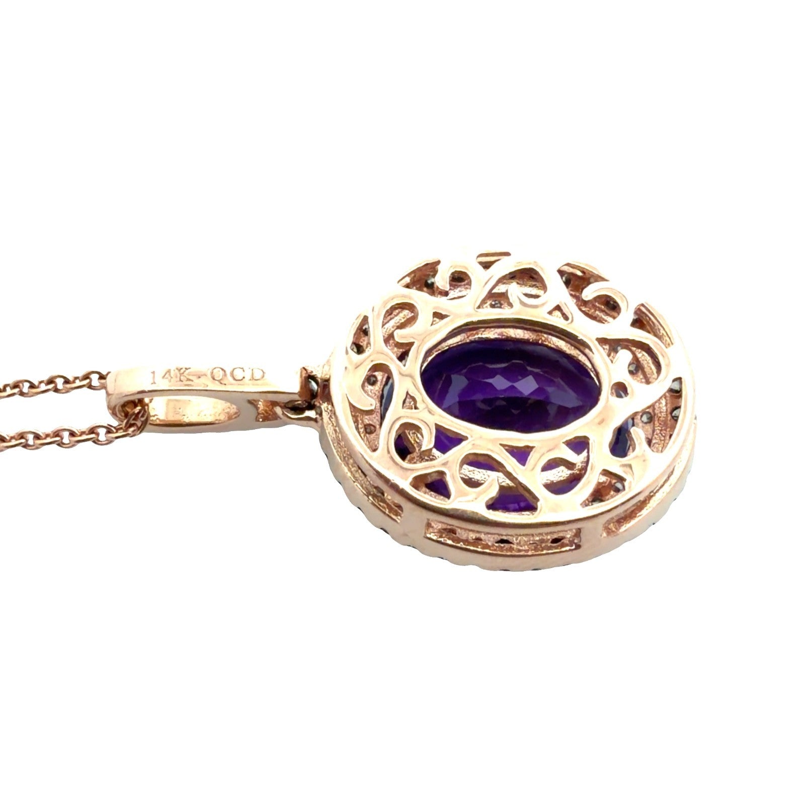 14k Rose Gold Chain Necklace with (2.19ctw) Amethyst and (0.36ctw) Diamond3