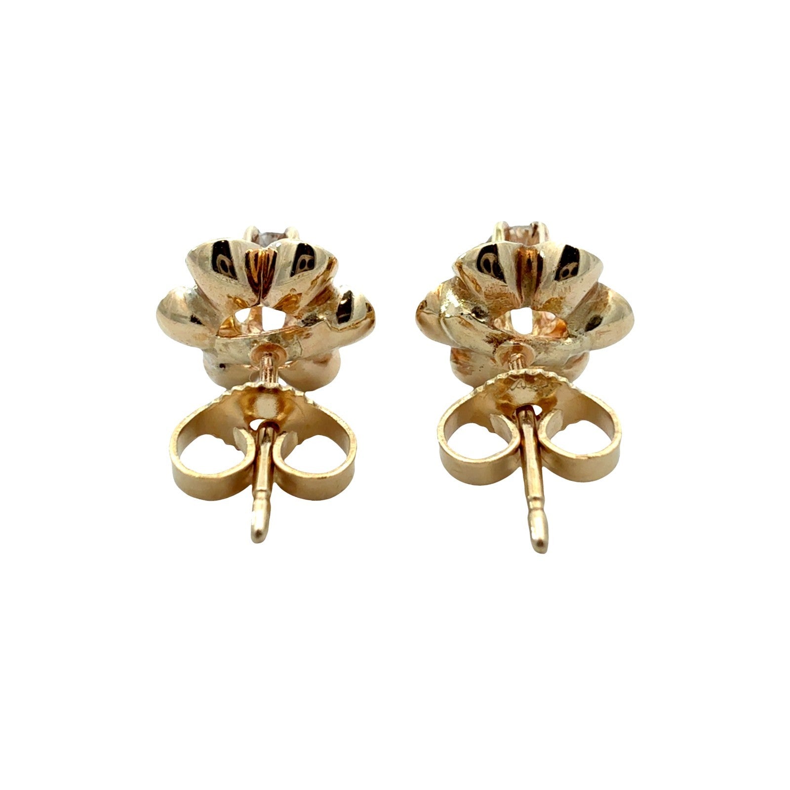 Vintage 14k Yellow Gold and 0.31cttw Diamond Floral Buttercup Stud Earrings3