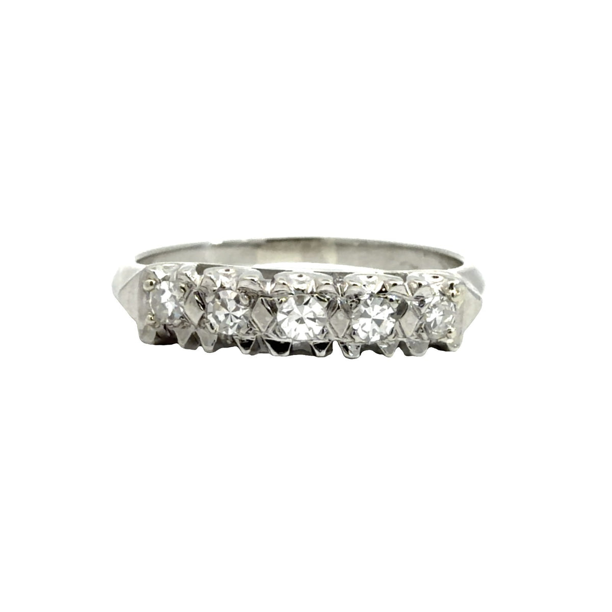 Vintage Stamped 14k White Gold 1.15ctw (0.72ctw) Diamond Wedding Sett Size 72