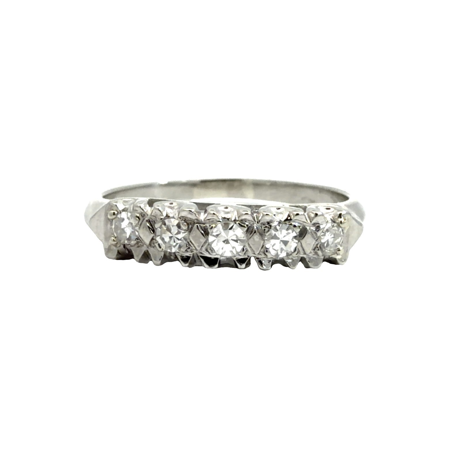 Vintage Stamped 14k White Gold 1.15ctw (0.72ctw) Diamond Wedding Sett Size 72