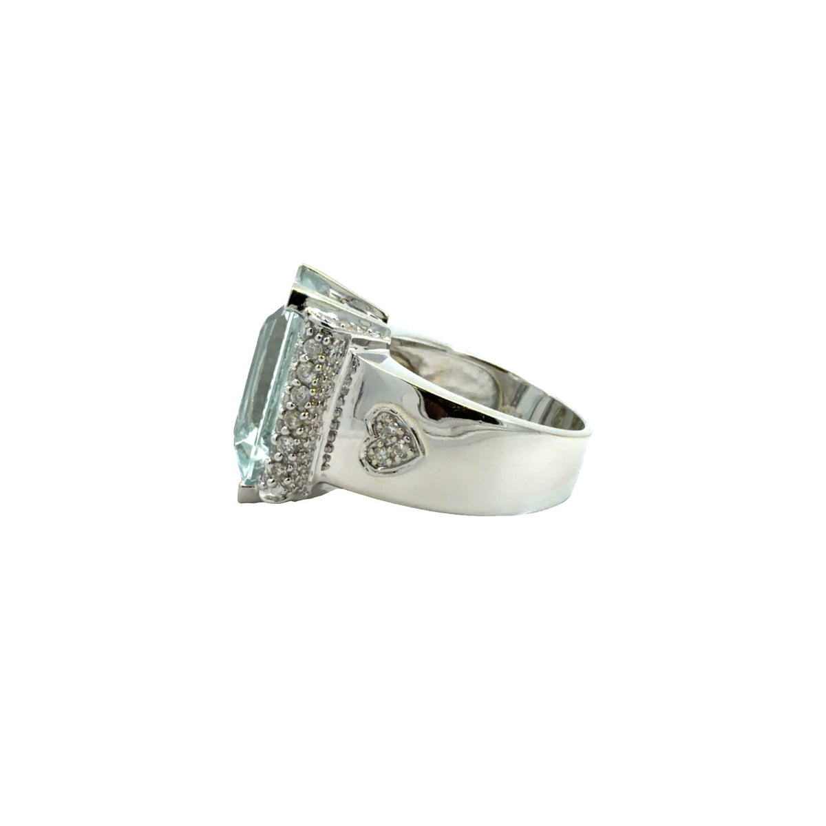 14k White Gold 10.64cttw Aquamarine & 0.68cttw Pave Diamond Cocktail Ring Size 73