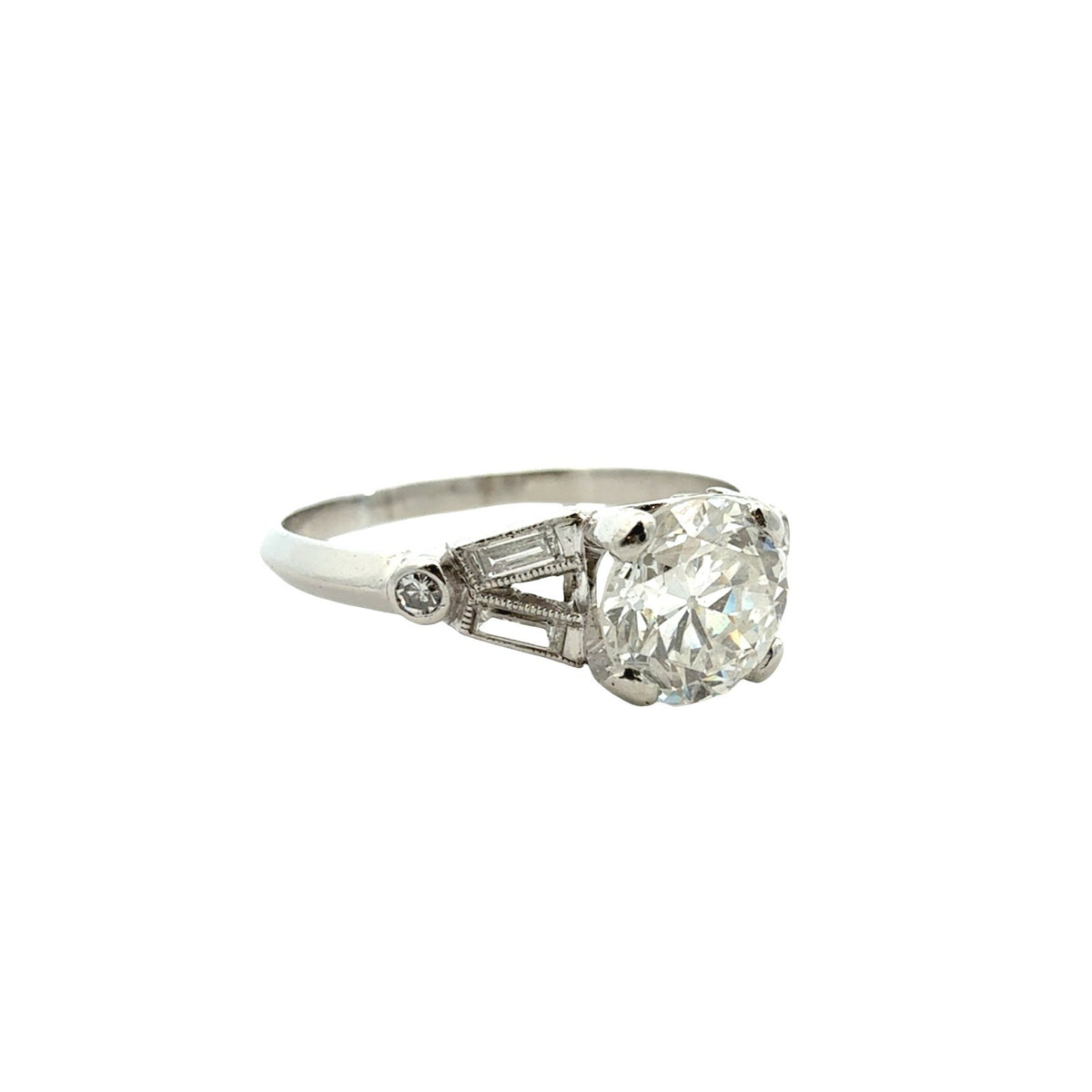 Vintage Platinum 1.46cttw Diamond Split Shank Euro-Cut Engagement Ring2