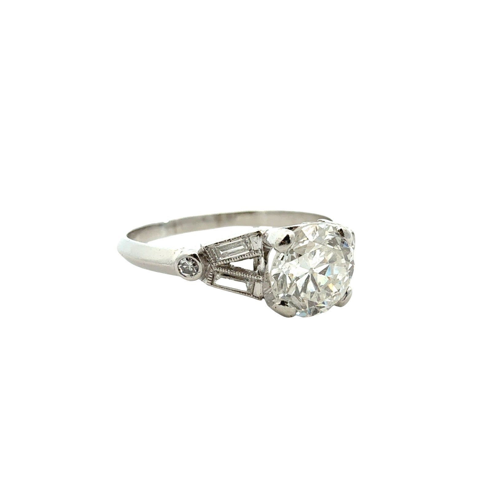 Vintage Platinum 1.46cttw Diamond Split Shank Euro-Cut Engagement Ring2