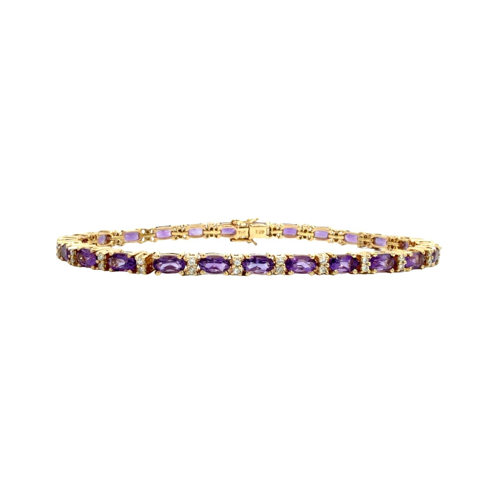 14k Yellow Gold Tennis Bracelet with 3.75ctw Amethyst and 0.50ctw Diamonds0