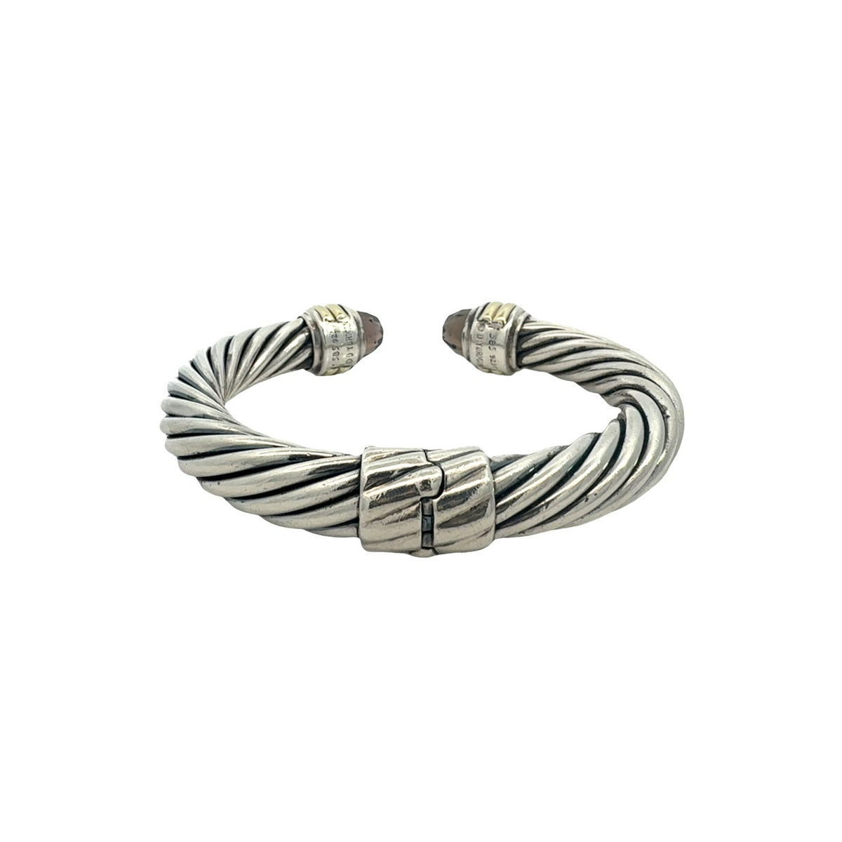 David Yurman Sterling Silver Two-Tone Smoky Quartz Hinged Cable Bangle4