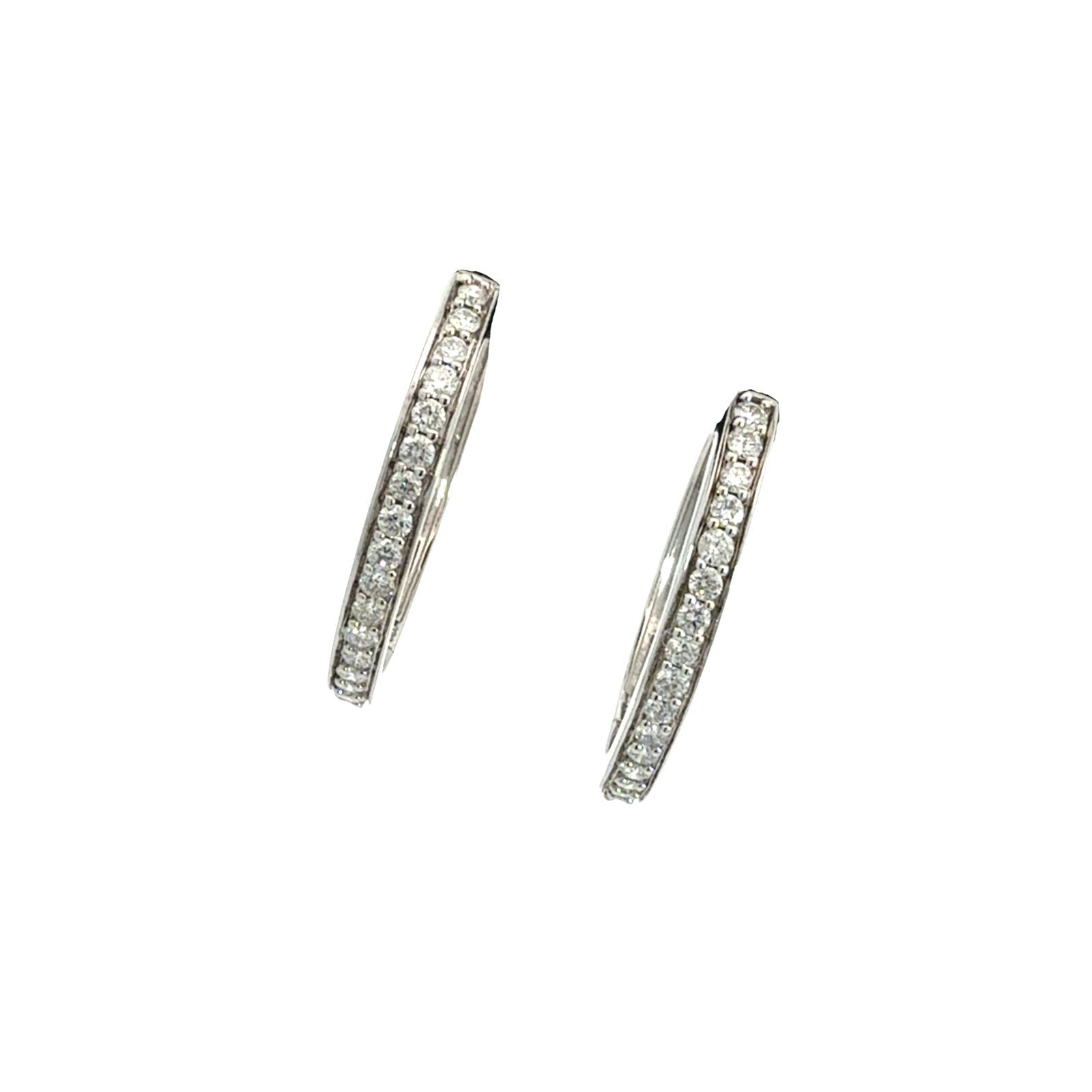 14k White Gold Round Brilliant 1.05cttw Diamond Hoop Earrings0