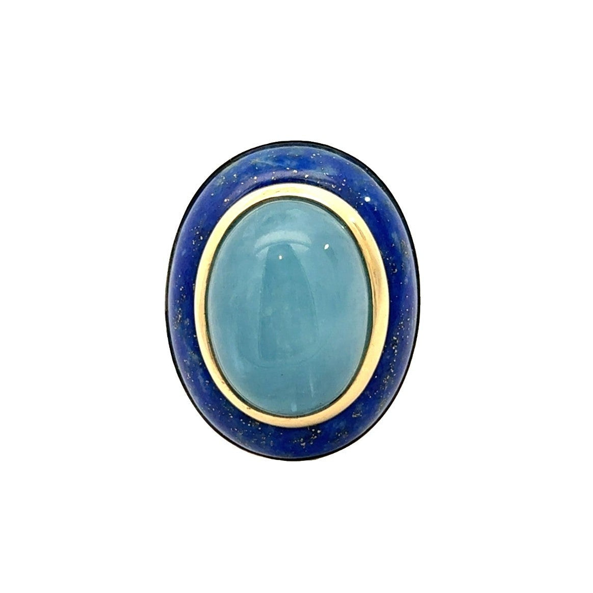 Estate 14k Yellow Gold, Aquamarine, &amp; Lapis Lazuli Cocktail Ring0