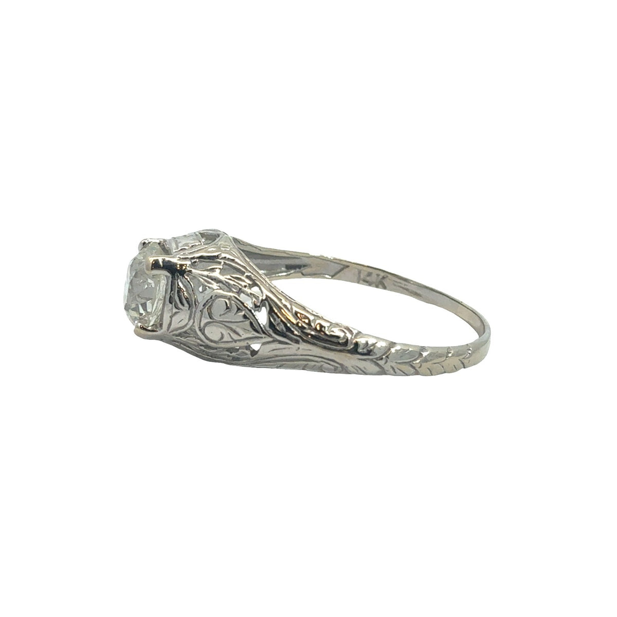Vintage 14k White Gold Stamped & 0.92ctw Euro Cut Diamond Engagement Ring2