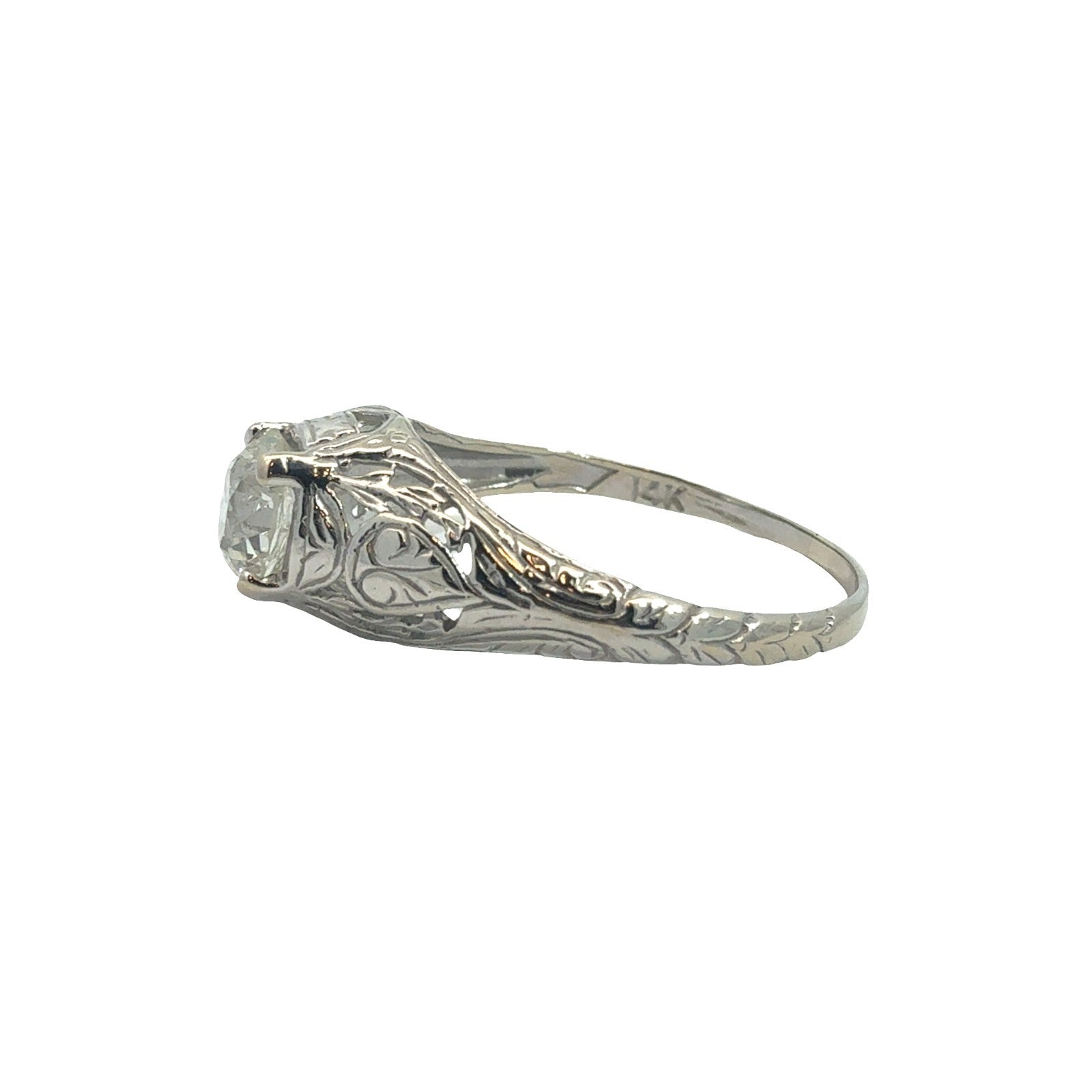 Vintage 14k White Gold Stamped & 0.92ctw Euro Cut Diamond Engagement Ring2