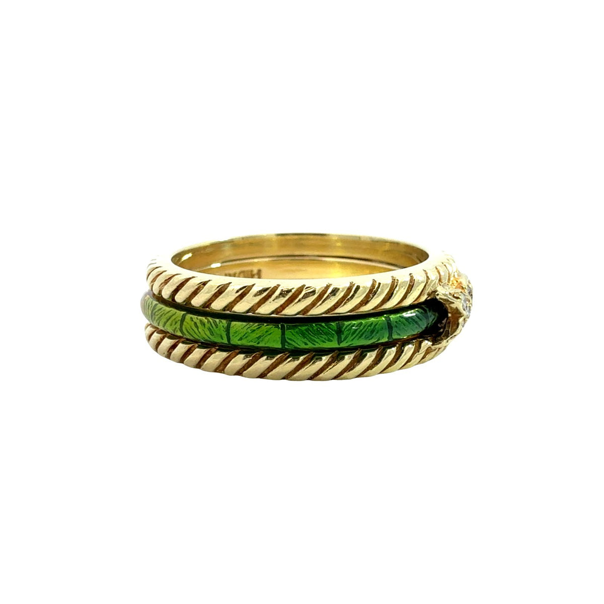 Vintage Hidalgo 18k Yellow Gold Rainbow Enamel and 0.08cttw Diamond Band Set2