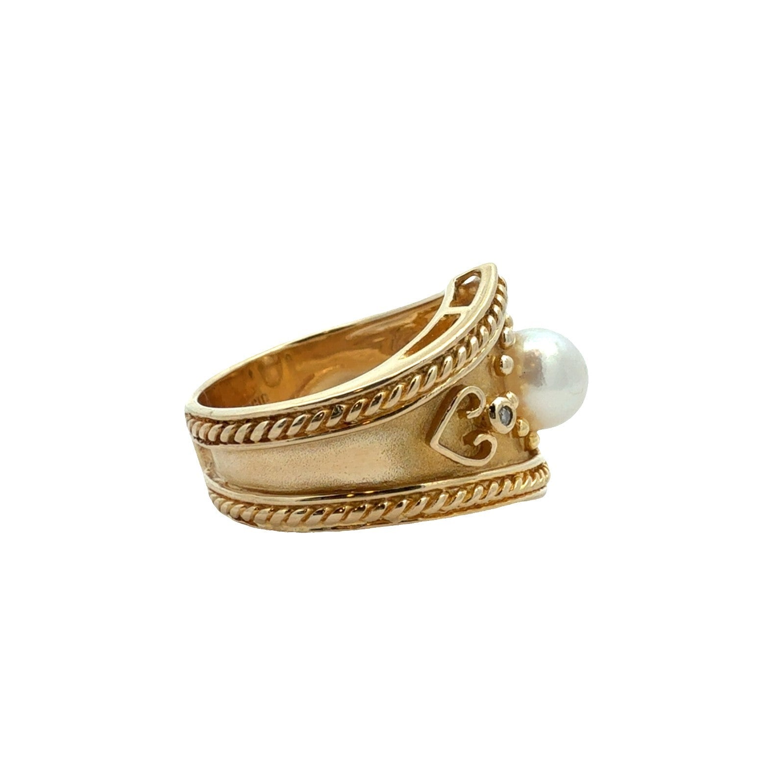 14k Yellow Gold Pearl & 0.01ctw Diamond Vintage-Inspired Cocktail Ring Size 64