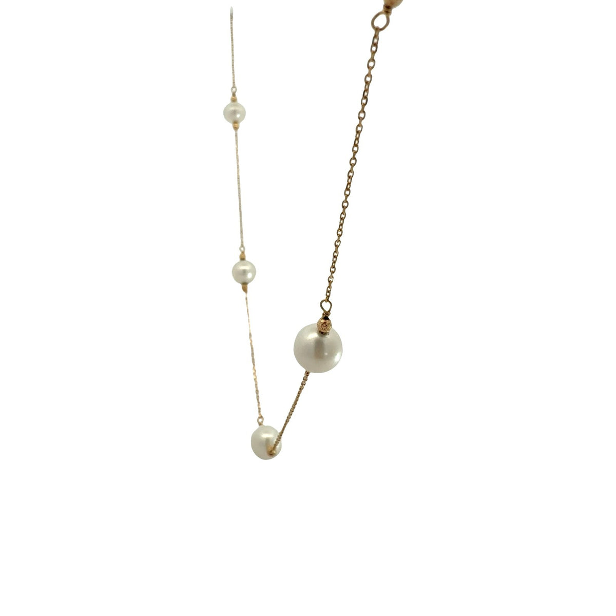 14k Yellow Gold 5 Pearl Station Necklace 17.5"2