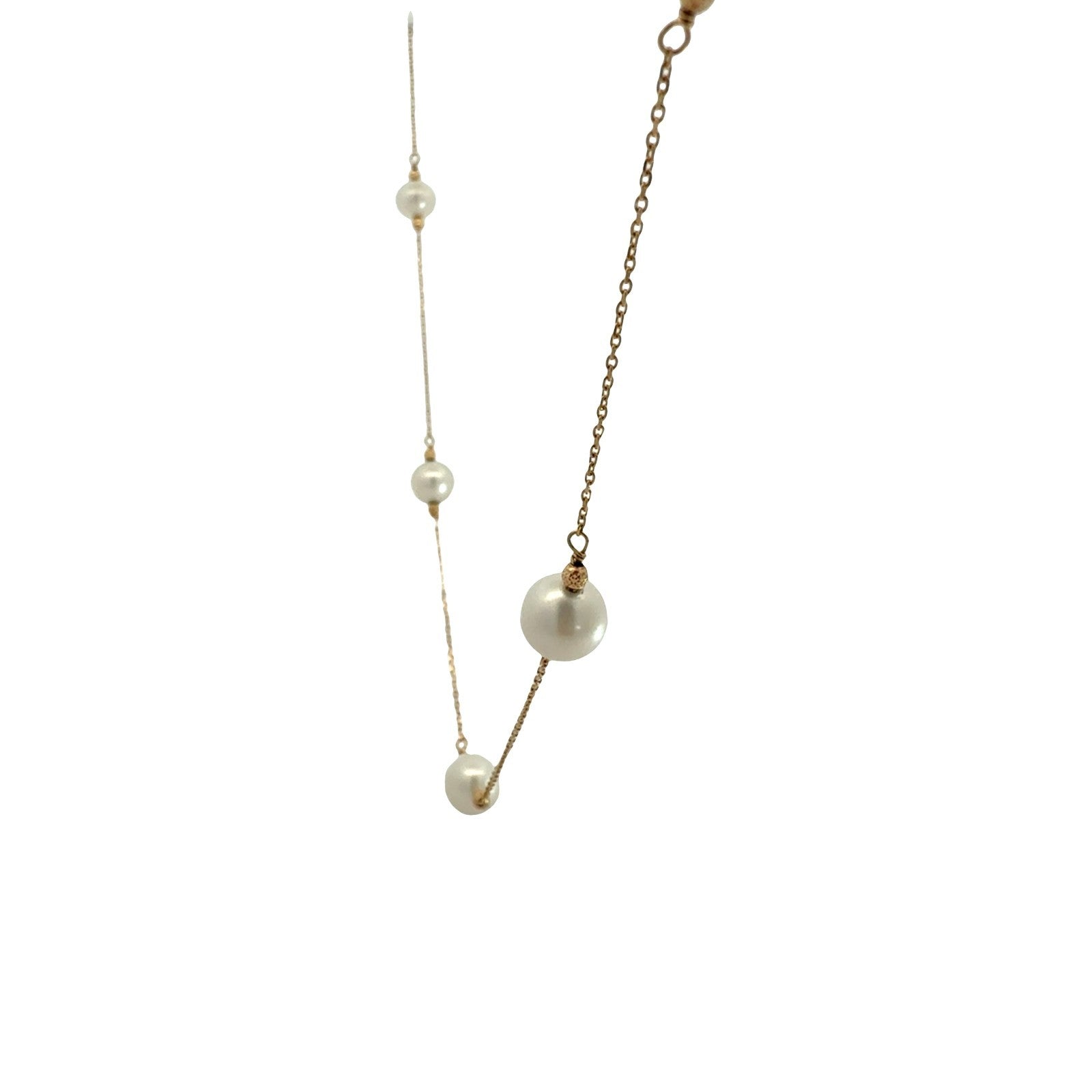 14k Yellow Gold 5 Pearl Station Necklace 17.5"2