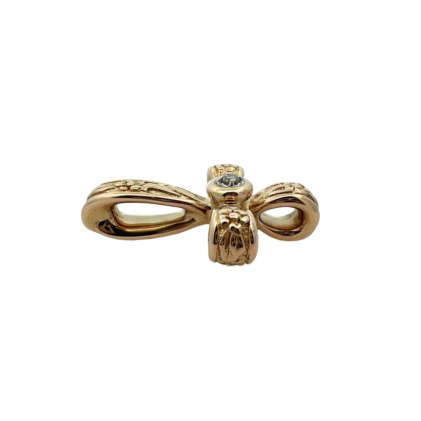 Vintage 14k Yellow Gold 0.06cttw Diamond Floral Design Cross Pendant4