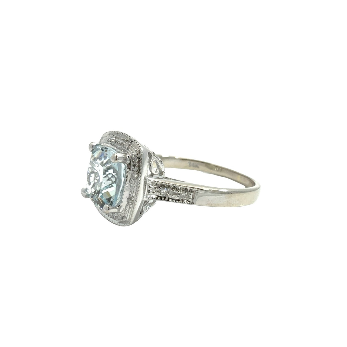 14k White Gold 1.18tcw Aquamarine & 0.06cttw Diamond Halo Ring Size 62