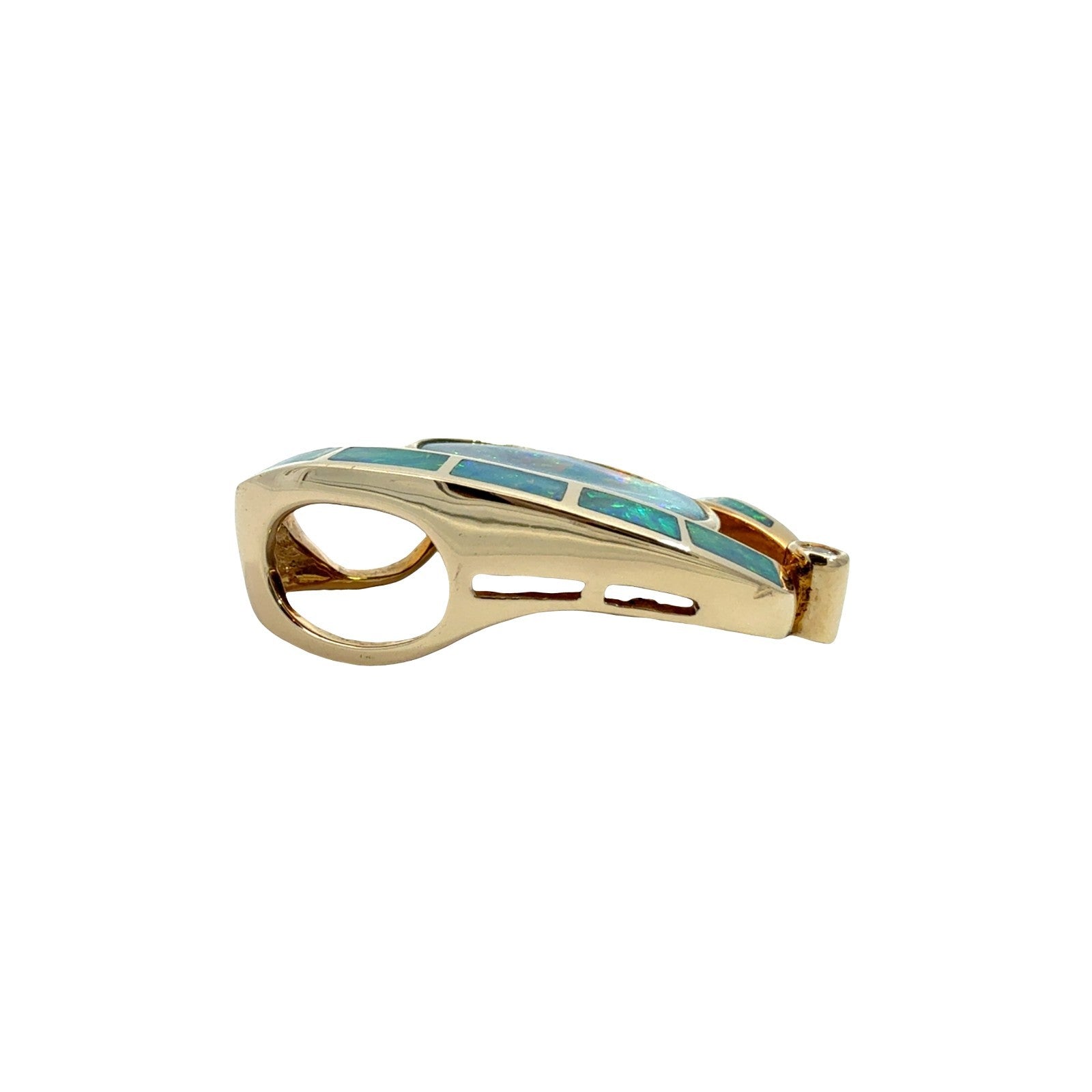 14k Yellow Gold 0.02tcw Diamond & Blue Opal Inlay Pendant2